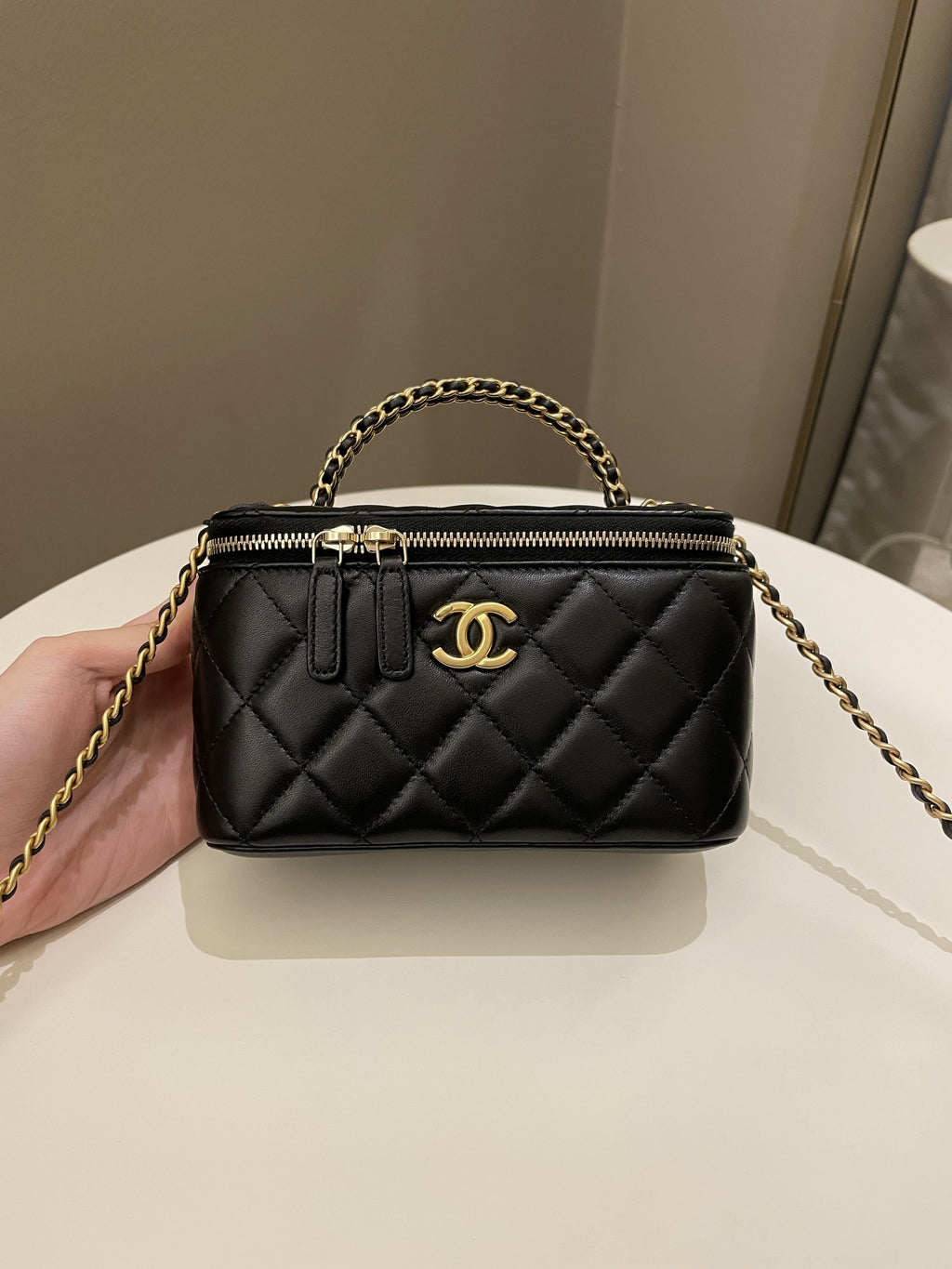 Chanel Top Handle Quilted Mini Vanity Rectangular Black Lambskin