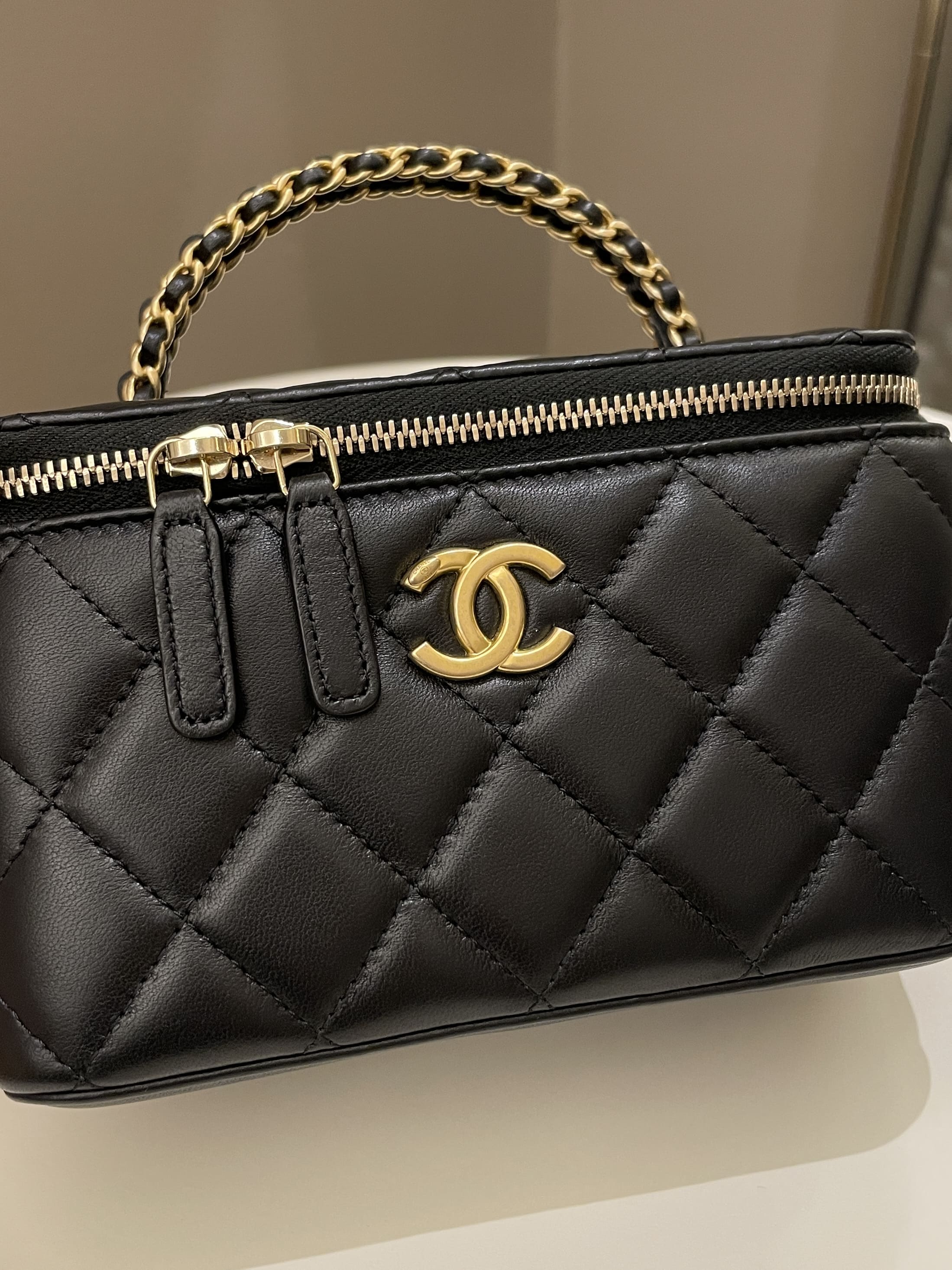 Chanel Top Handle Quilted Mini Vanity Rectangular Black Lambskin