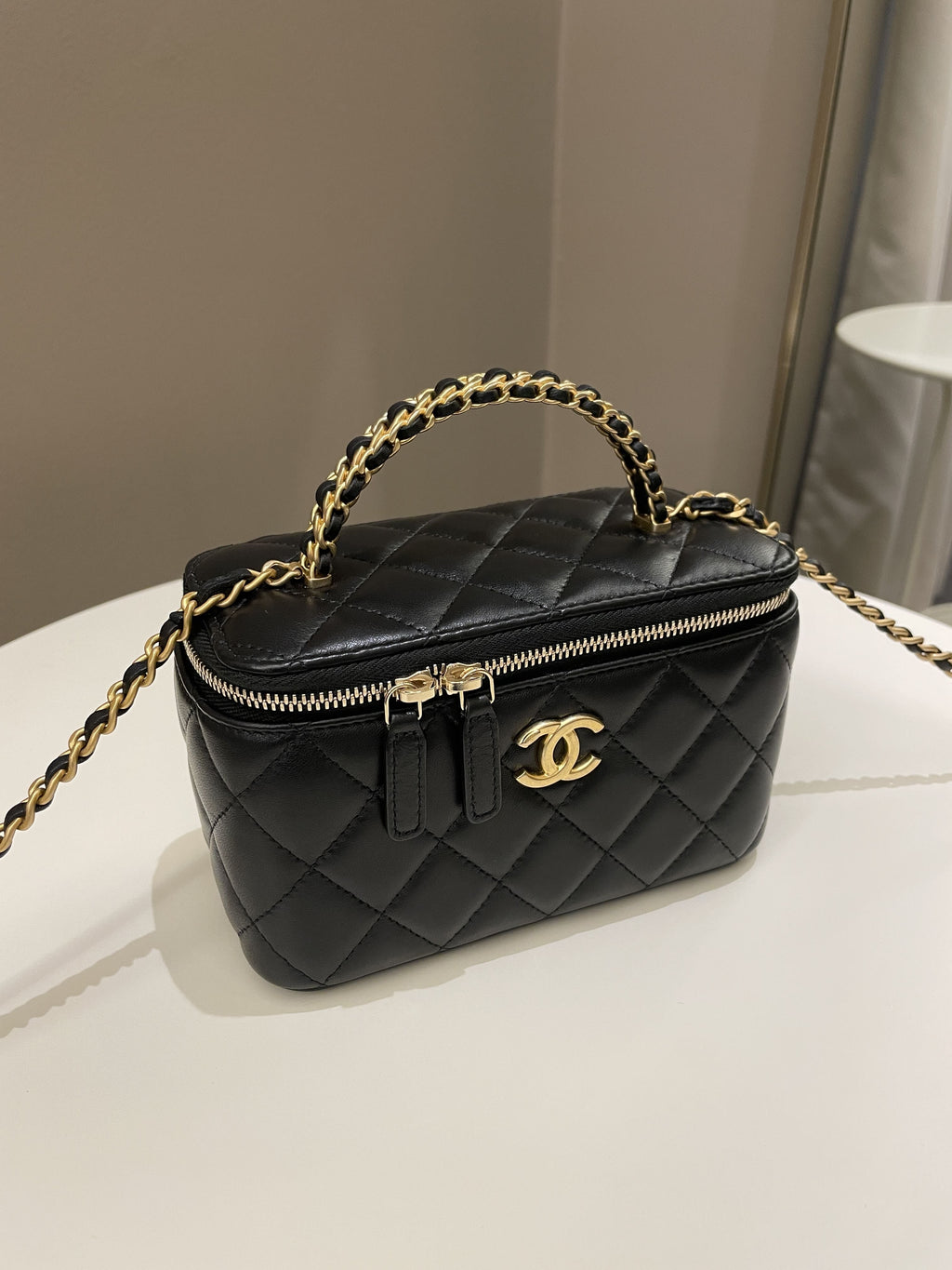 Chanel Top Handle Quilted Mini Vanity Rectangular Black Lambskin