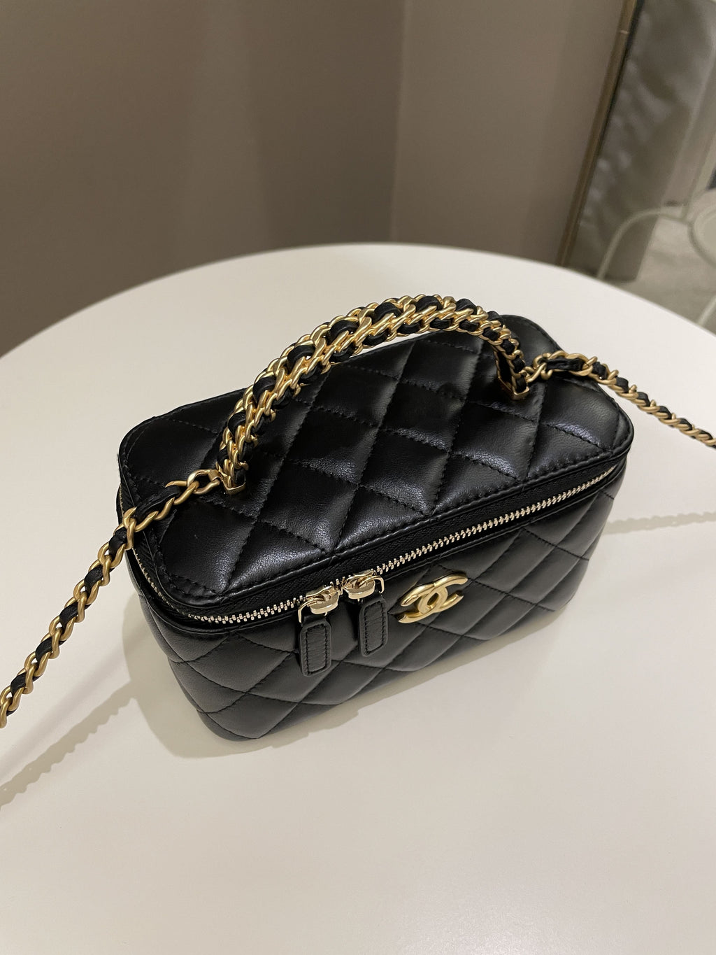 Chanel Top Handle Quilted Mini Vanity Rectangular Black Lambskin