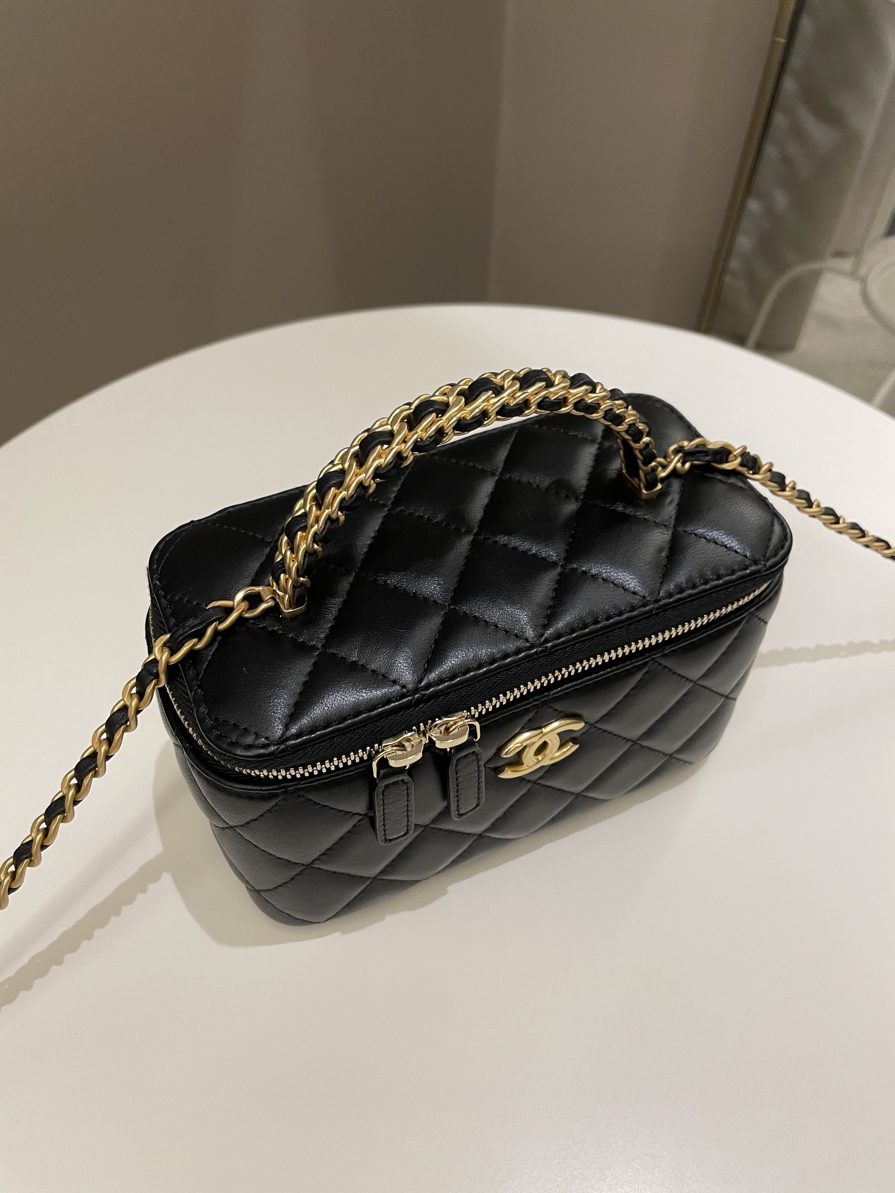Chanel Top Handle Quilted Mini Vanity Rectangular Black Lambskin