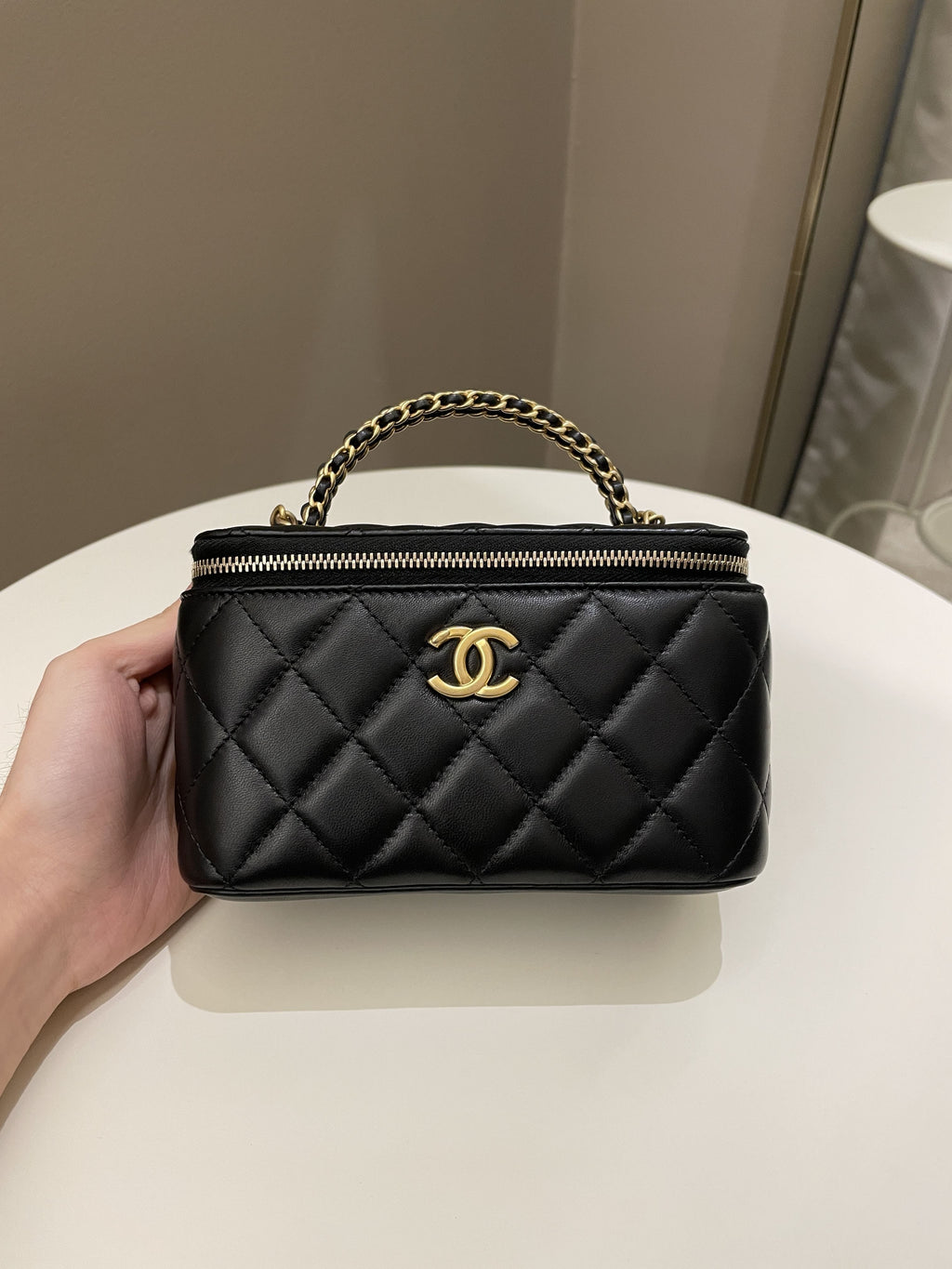 Chanel Top Handle Quilted Mini Vanity Rectangular Black Lambskin