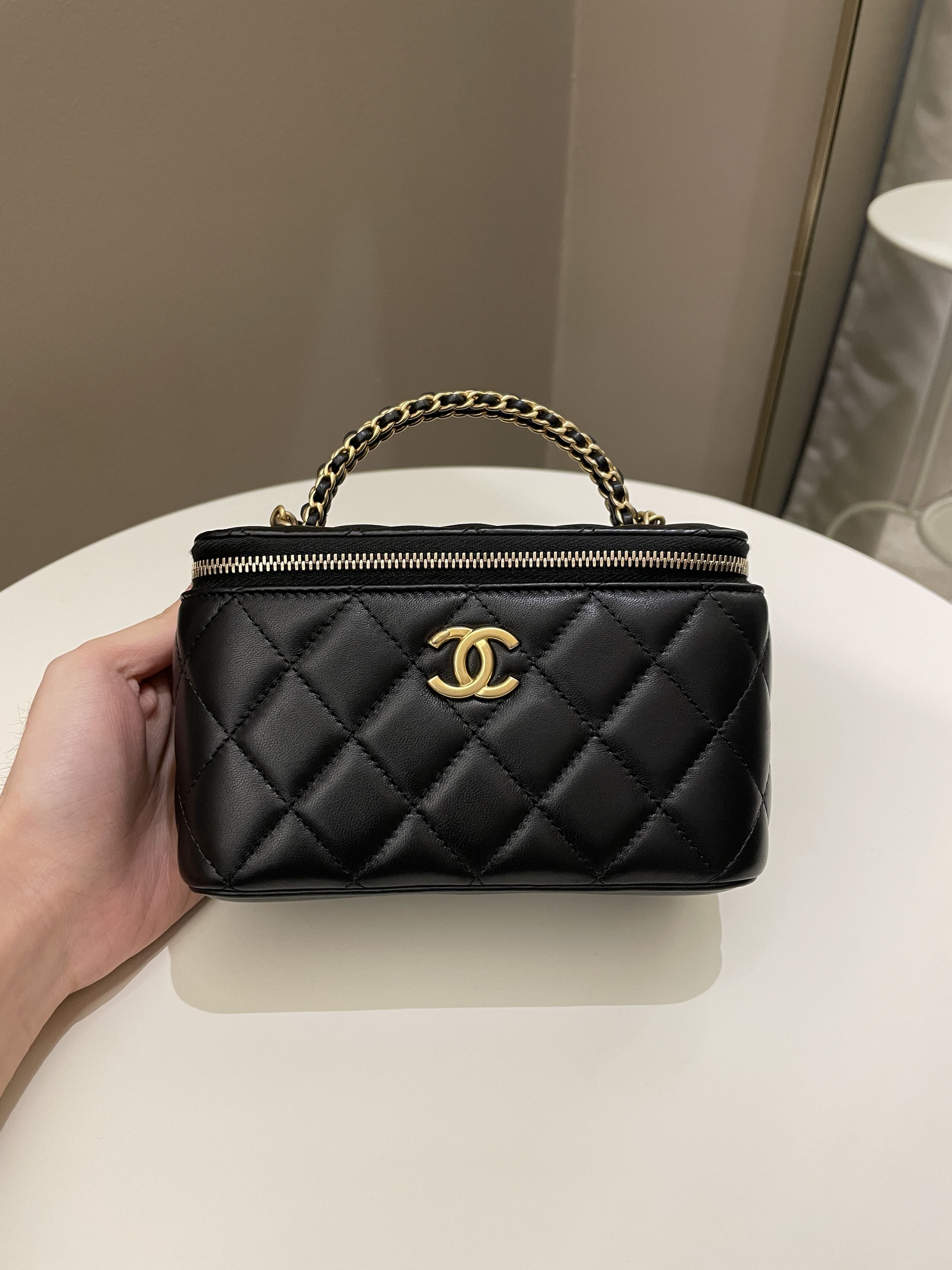 Chanel Top Handle Quilted Mini Vanity Rectangular Black Lambskin