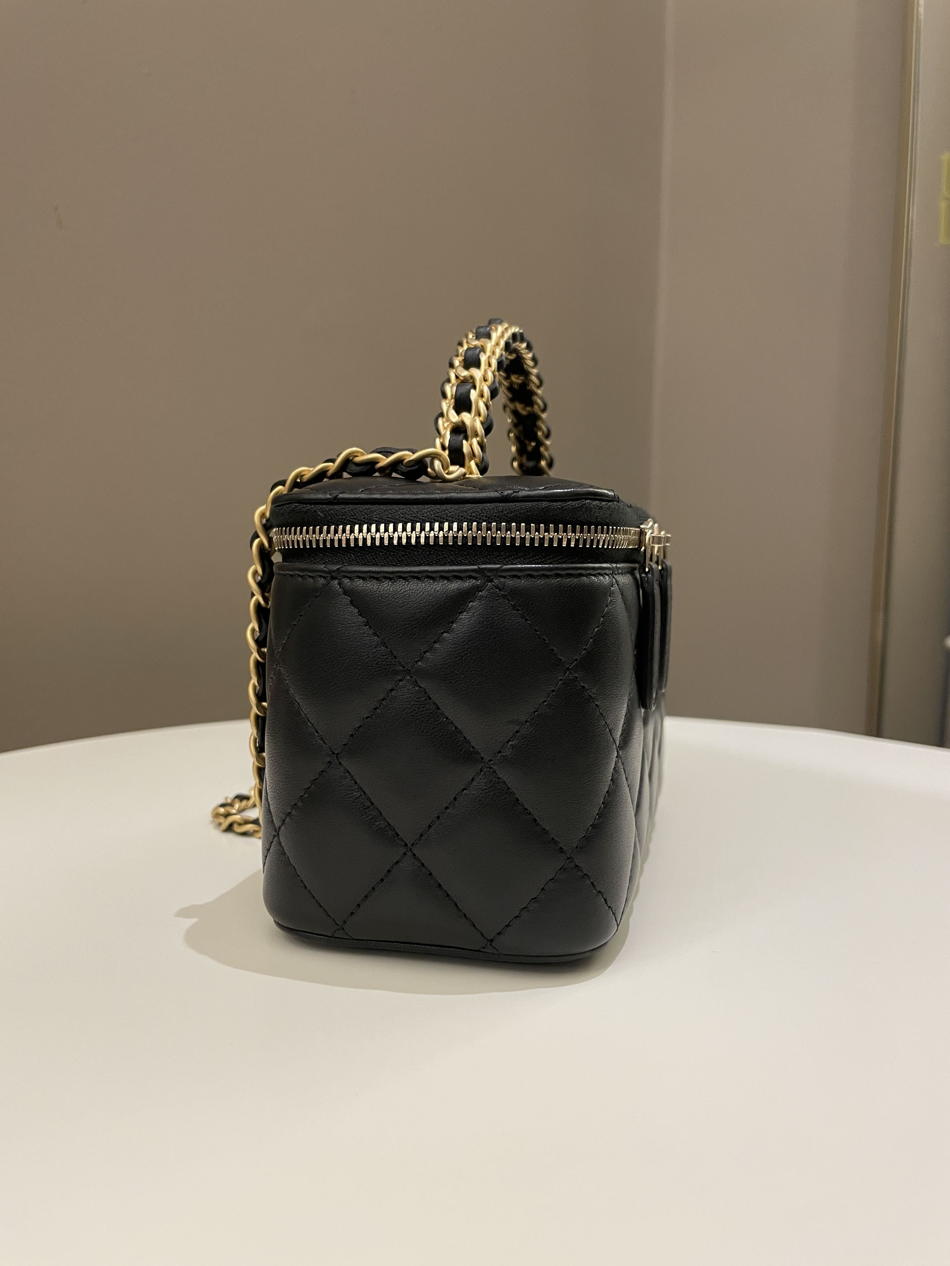 Chanel Top Handle Quilted Mini Vanity Rectangular Black Lambskin
