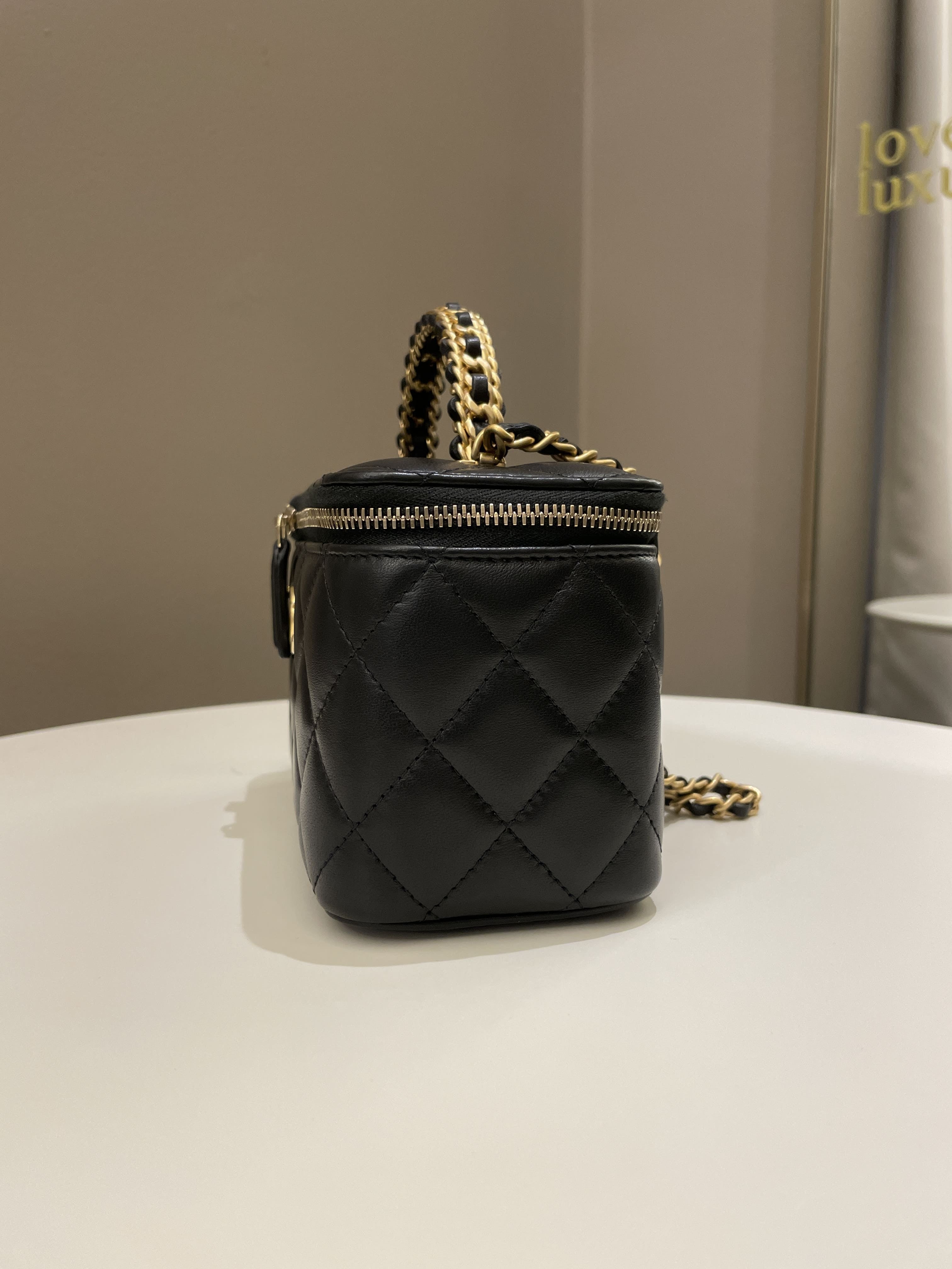 Chanel Top Handle Quilted Mini Vanity Rectangular Black Lambskin