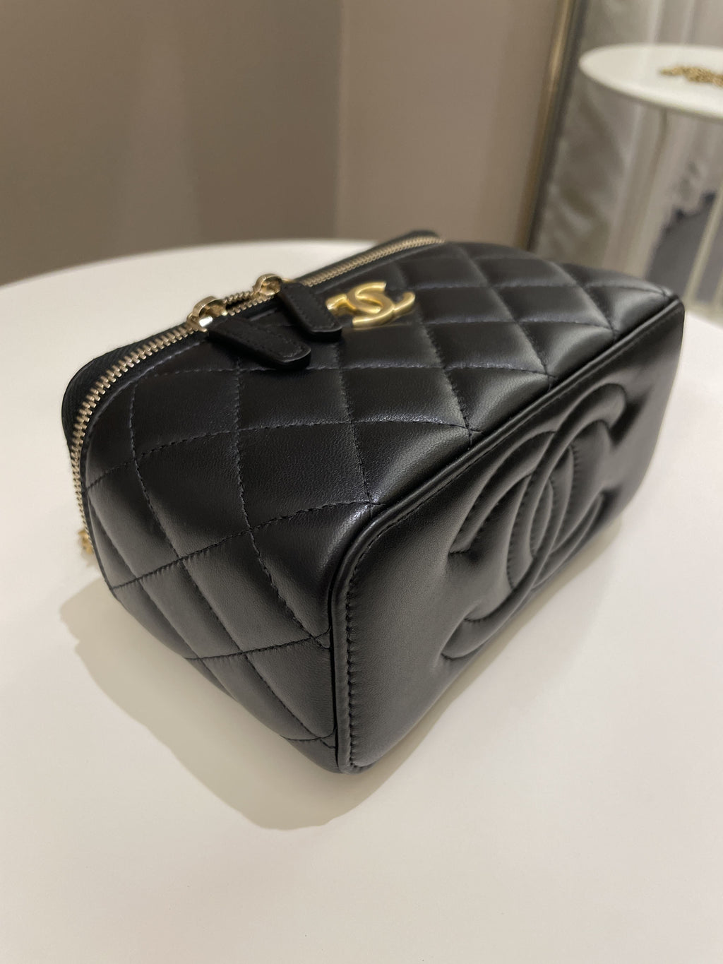 Chanel Top Handle Quilted Mini Vanity Rectangular Black Lambskin