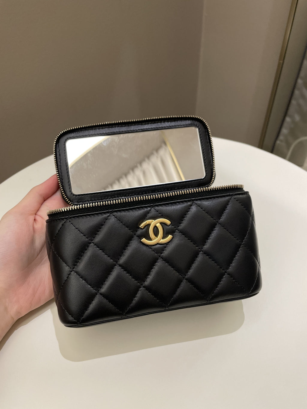 Chanel Top Handle Quilted Mini Vanity Rectangular Black Lambskin