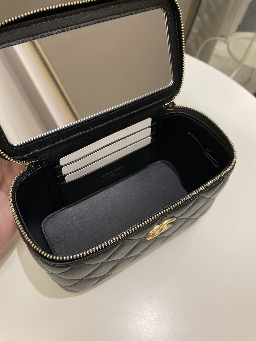 Chanel Top Handle Quilted Mini Vanity Rectangular Black Lambskin
