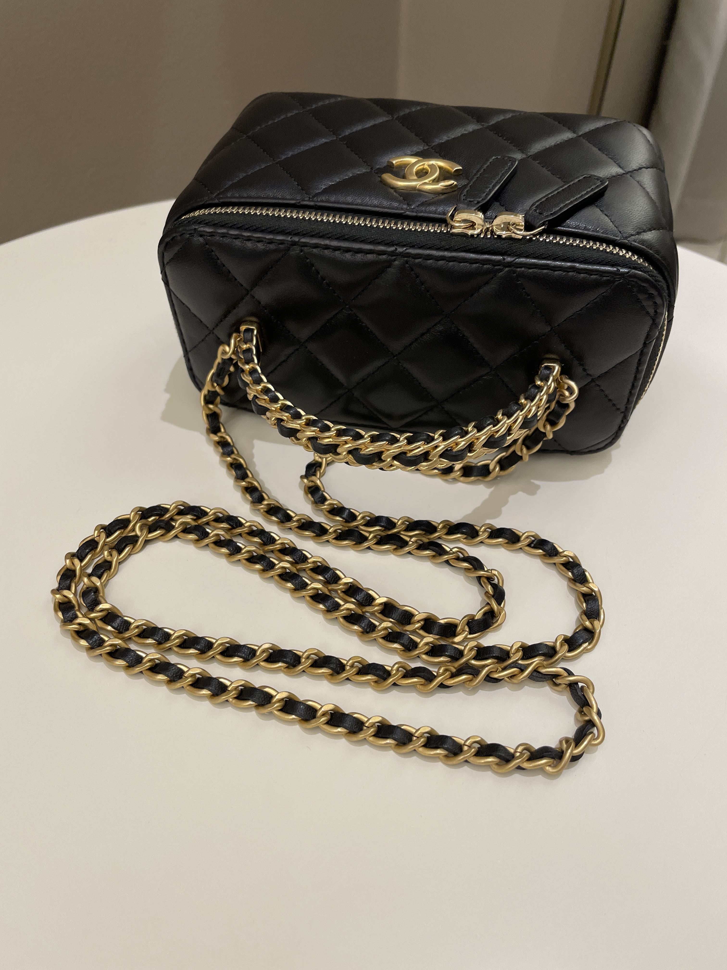 Chanel Top Handle Quilted Mini Vanity Rectangular Black Lambskin