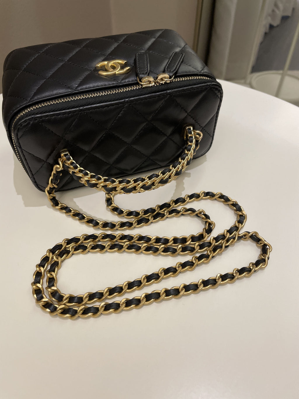 Chanel Top Handle Quilted Mini Vanity Rectangular Black Lambskin