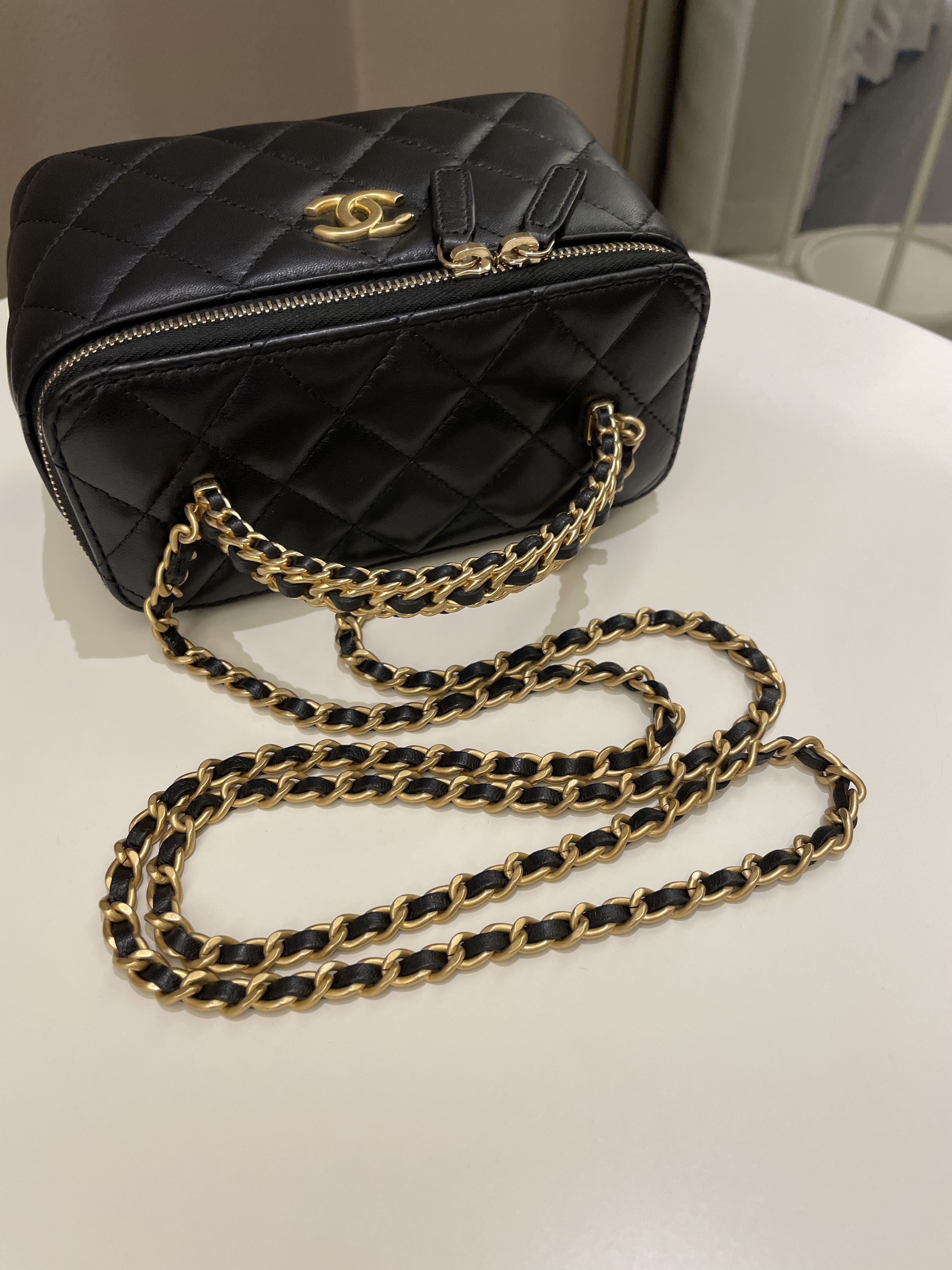 Chanel Top Handle Quilted Mini Vanity Rectangular Black Lambskin