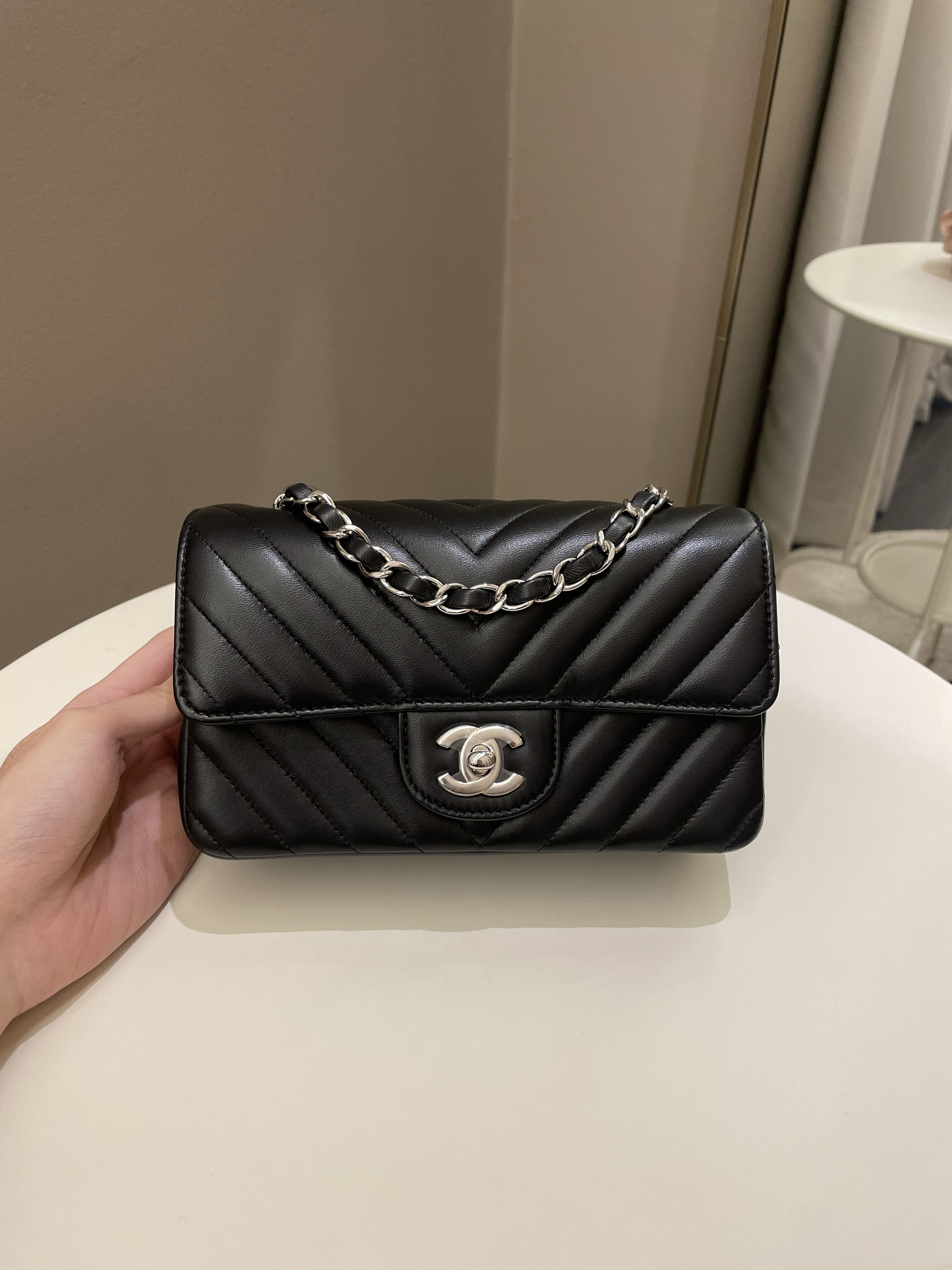 Chanel Classic Chevron Mini Rectangular Black Lambskin