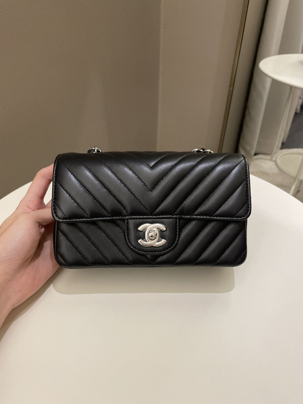 Chanel Classic Chevron Mini Rectangular Black Lambskin