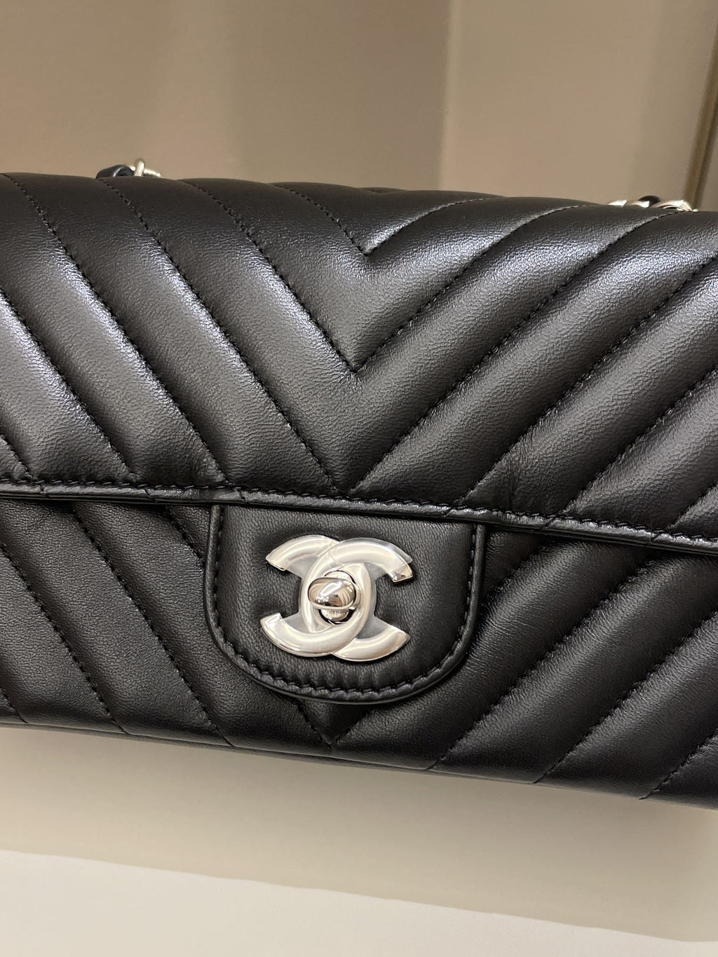 Chanel Classic Chevron Mini Rectangular Black Lambskin