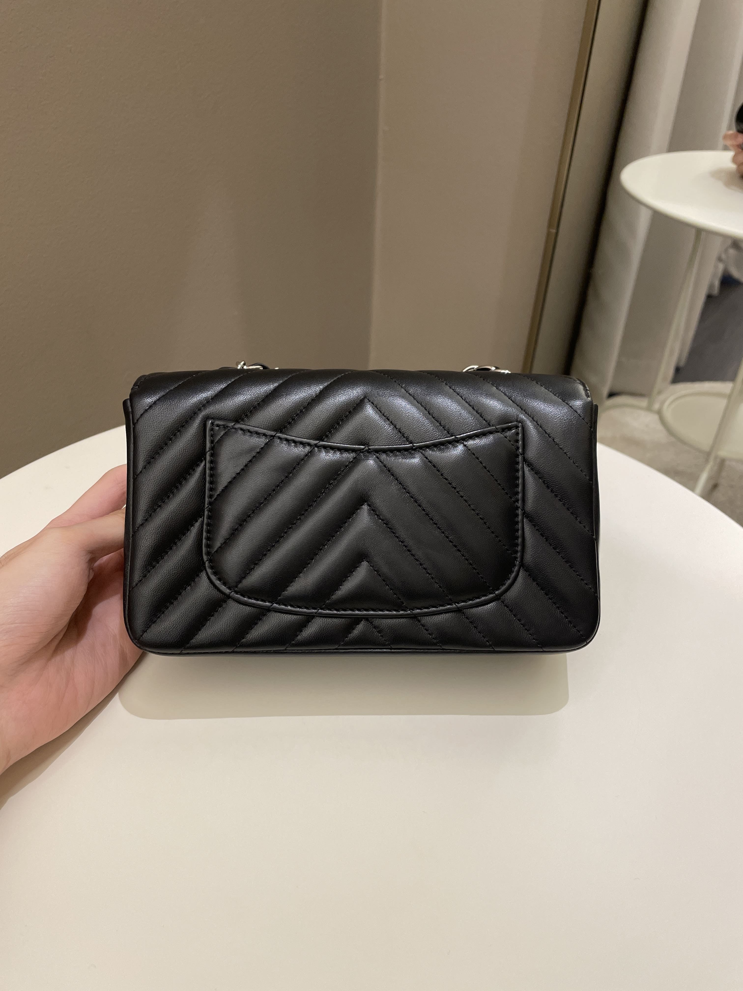 Chanel Classic Chevron Mini Rectangular Black Lambskin