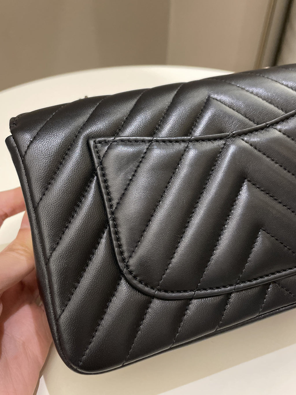Chanel Classic Chevron Mini Rectangular Black Lambskin