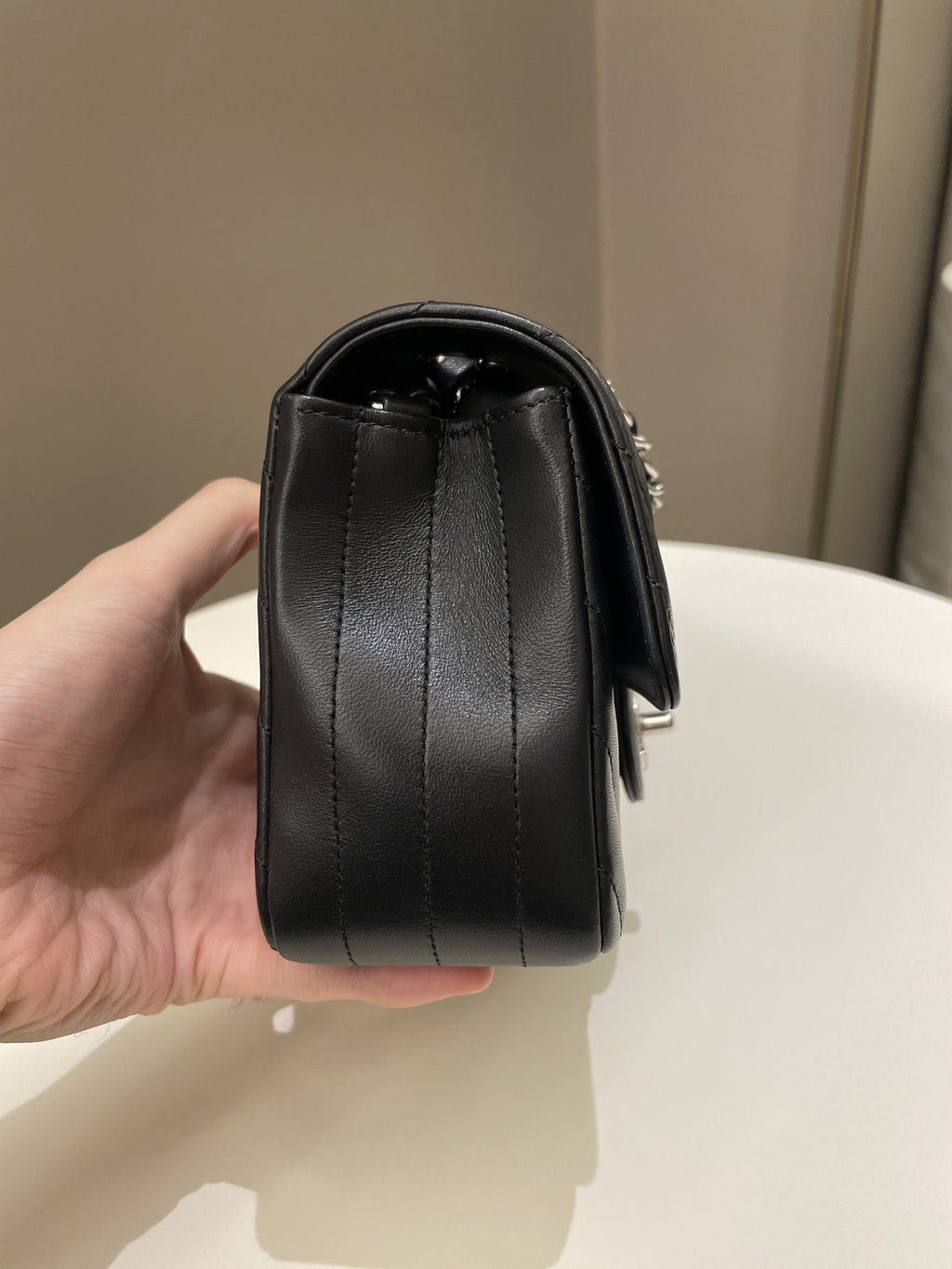 Chanel Classic Chevron Mini Rectangular Black Lambskin
