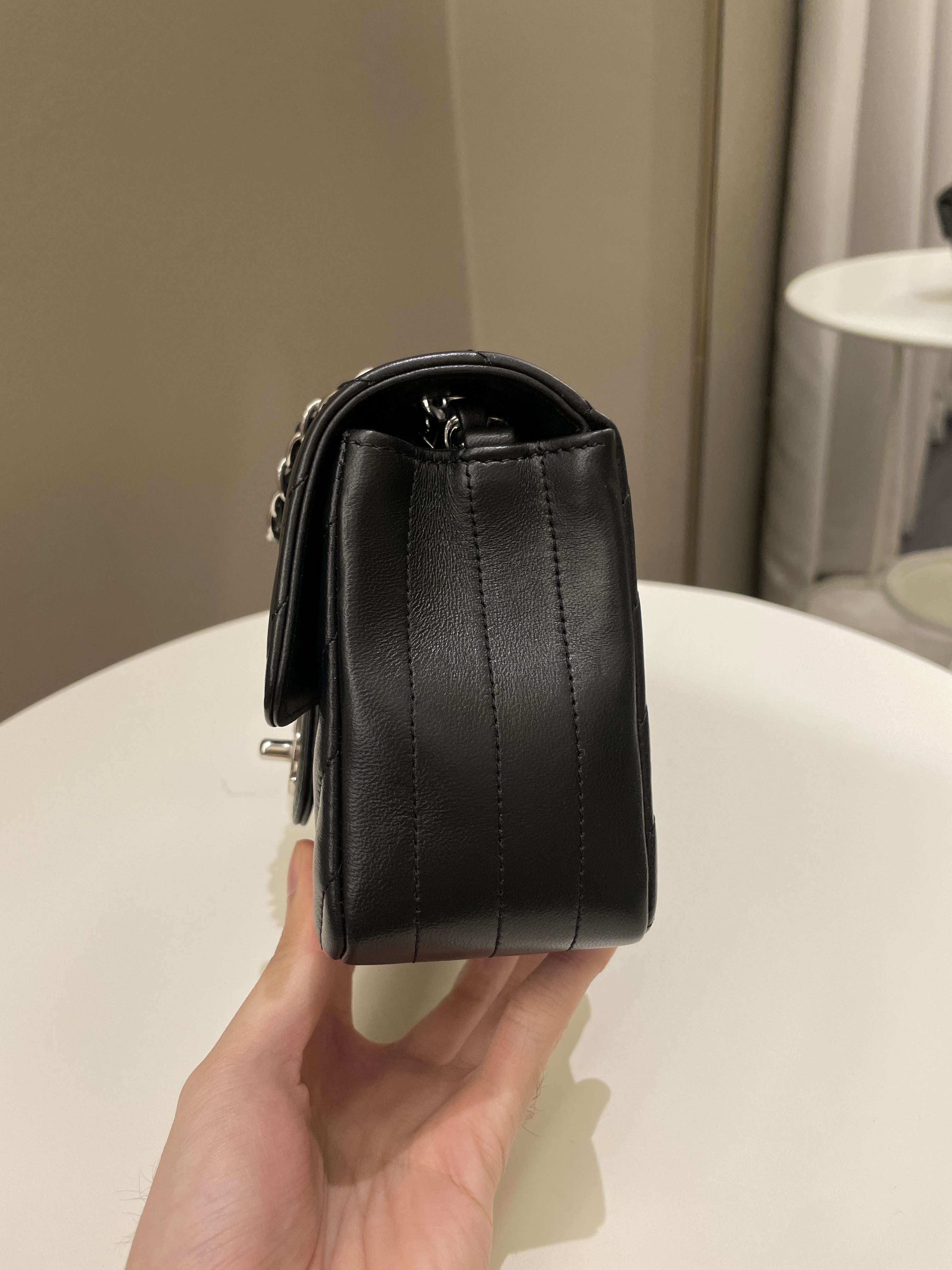 Chanel Classic Chevron Mini Rectangular Black Lambskin