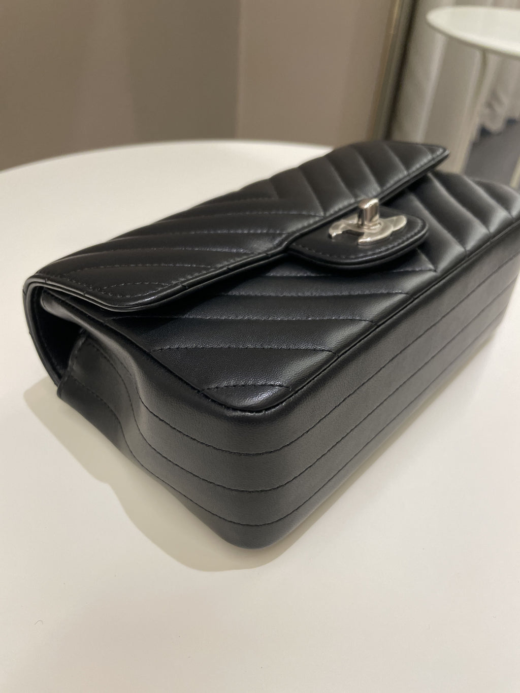 Chanel Classic Chevron Mini Rectangular Black Lambskin