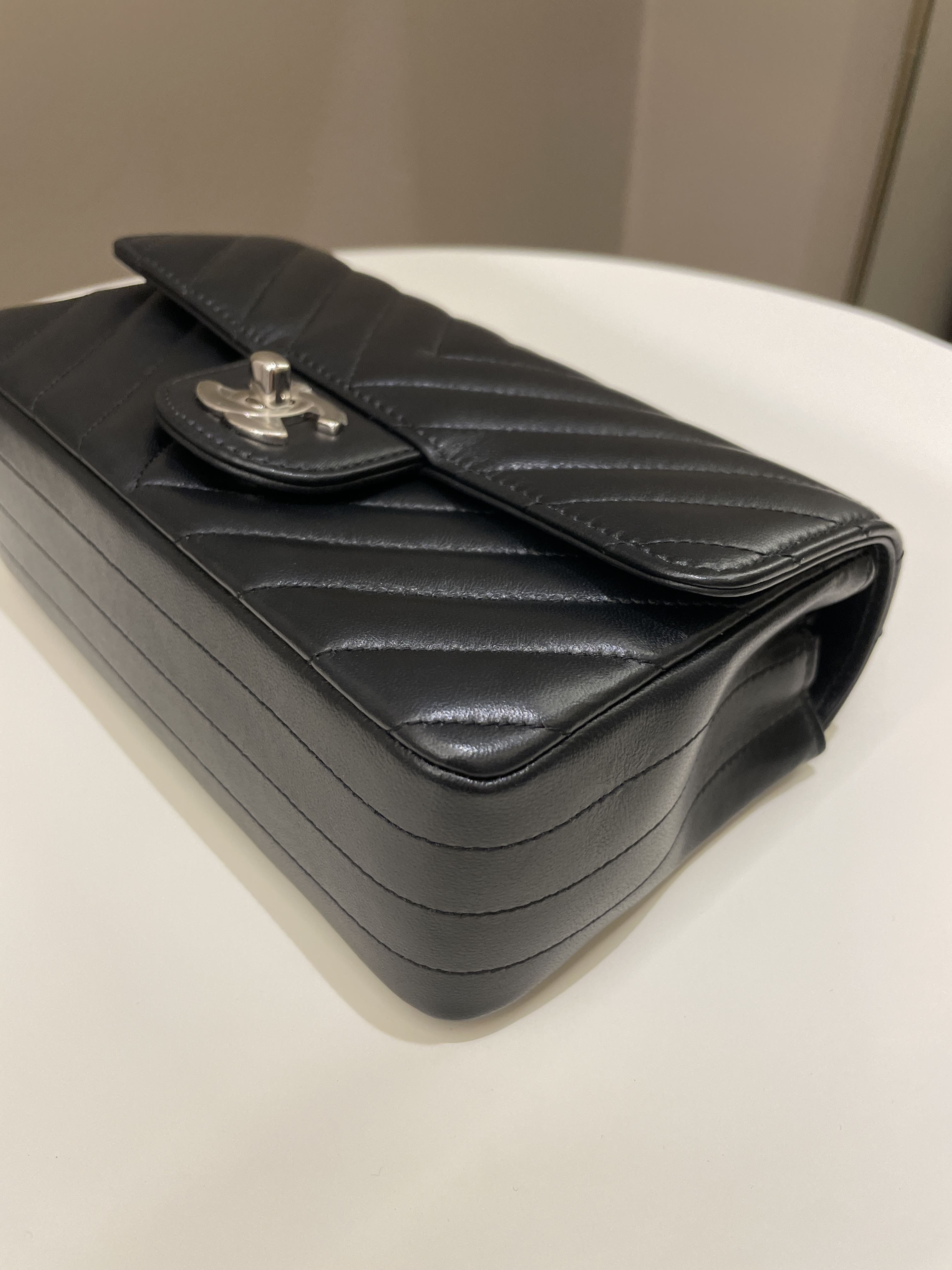 Chanel Classic Chevron Mini Rectangular Black Lambskin