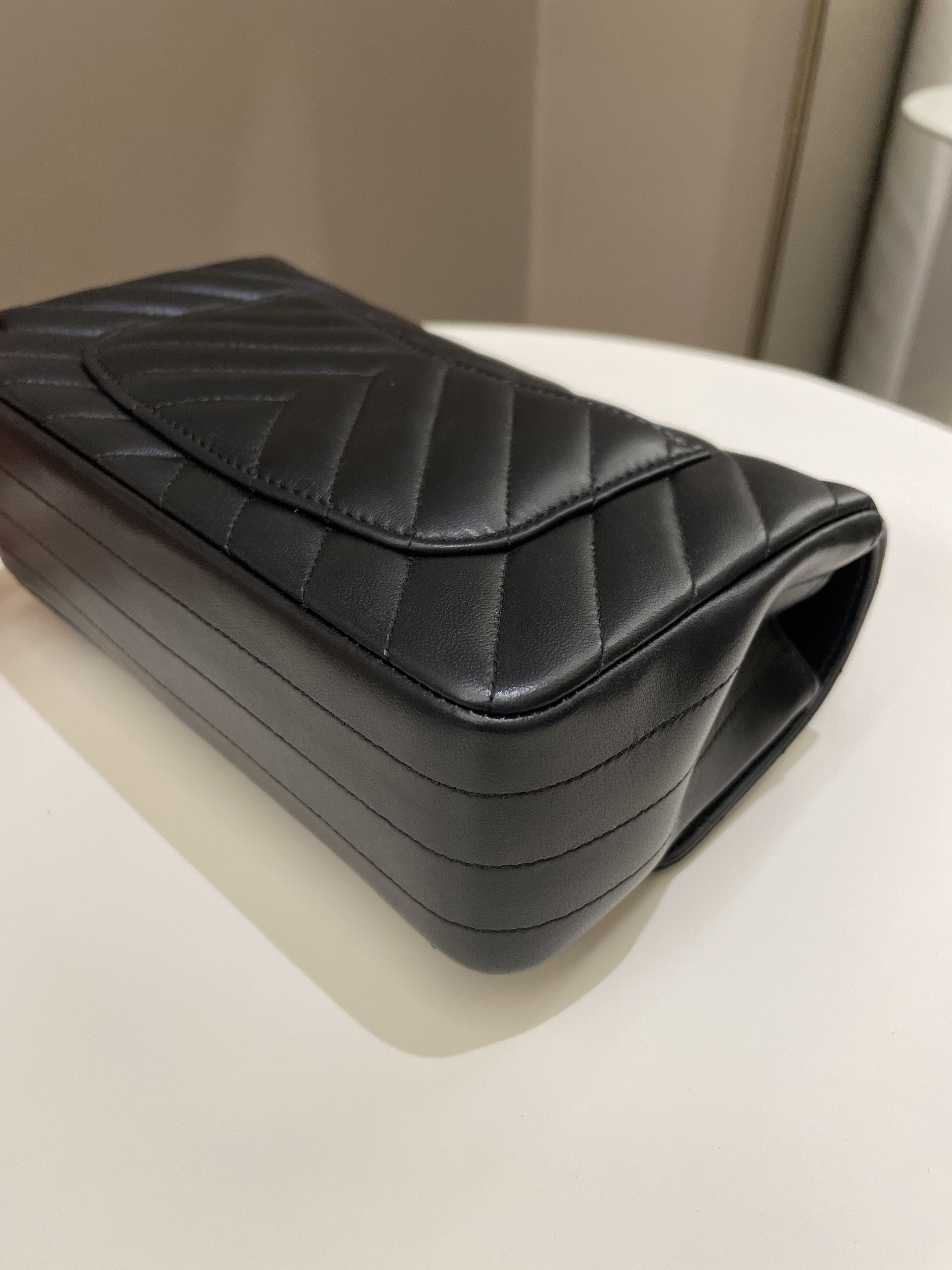 Chanel Classic Chevron Mini Rectangular Black Lambskin