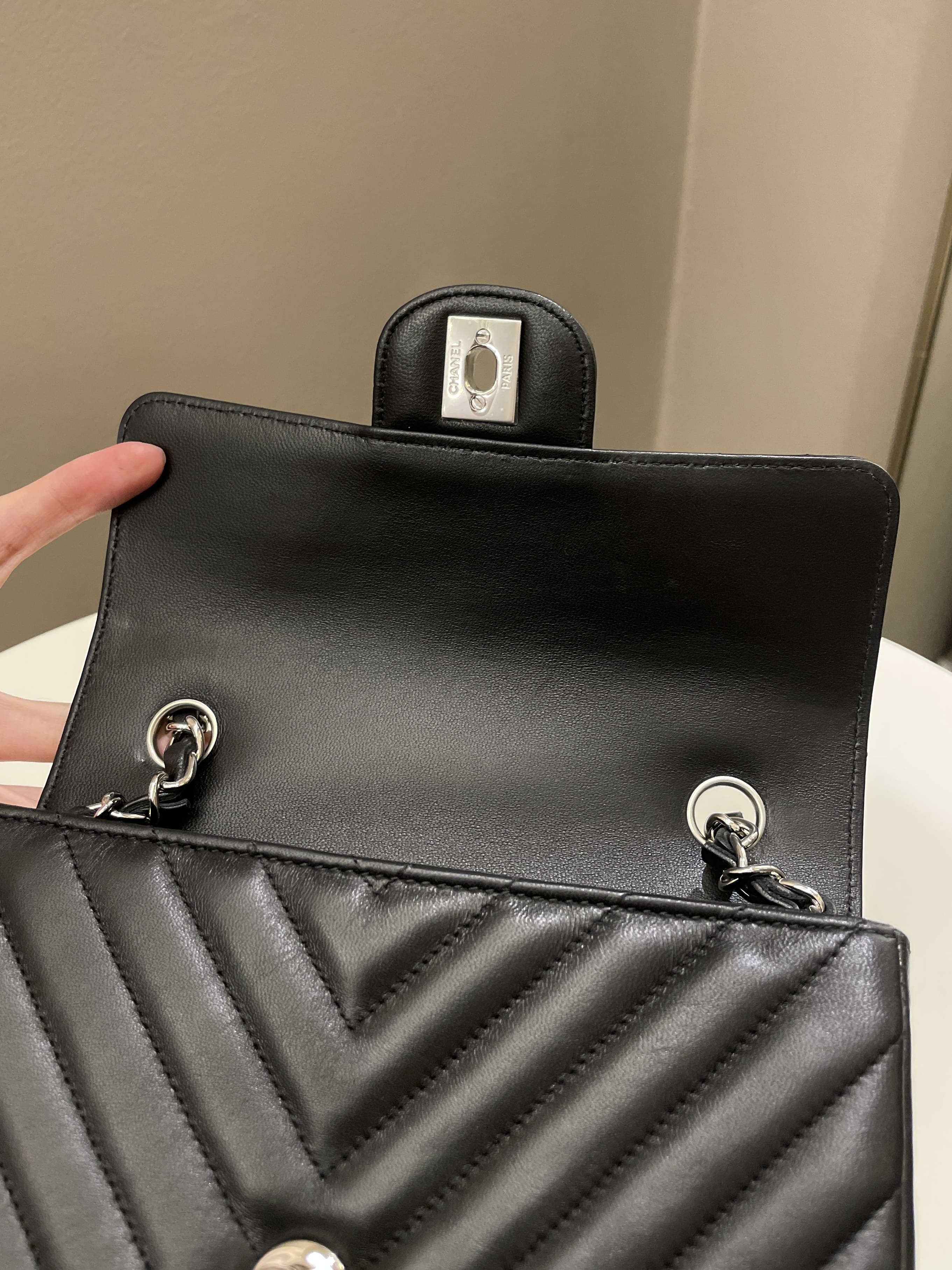 Chanel Classic Chevron Mini Rectangular Black Lambskin