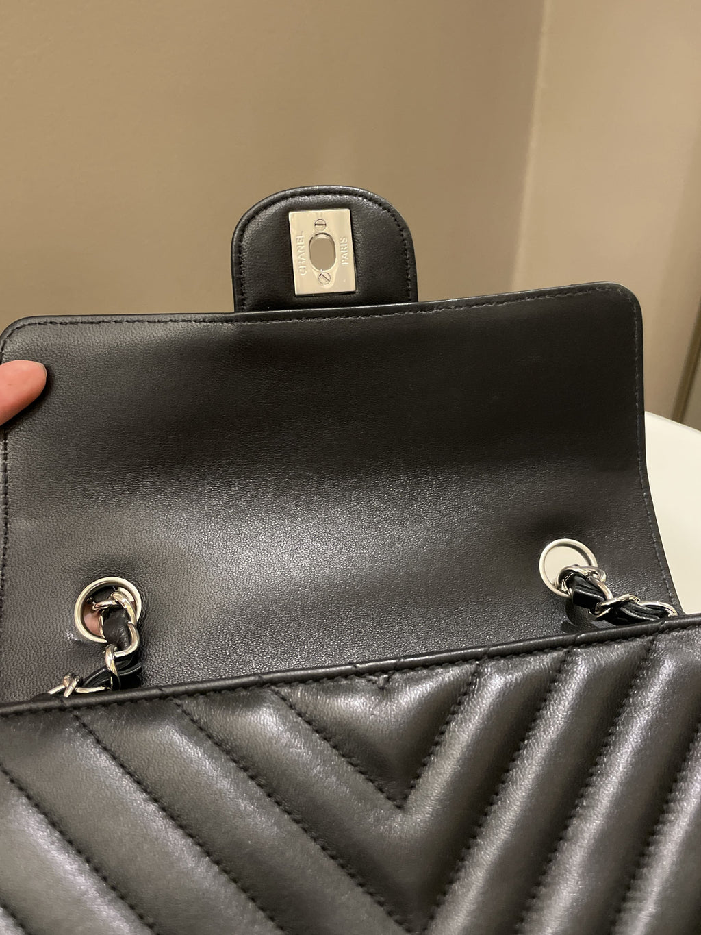 Chanel Classic Chevron Mini Rectangular Black Lambskin