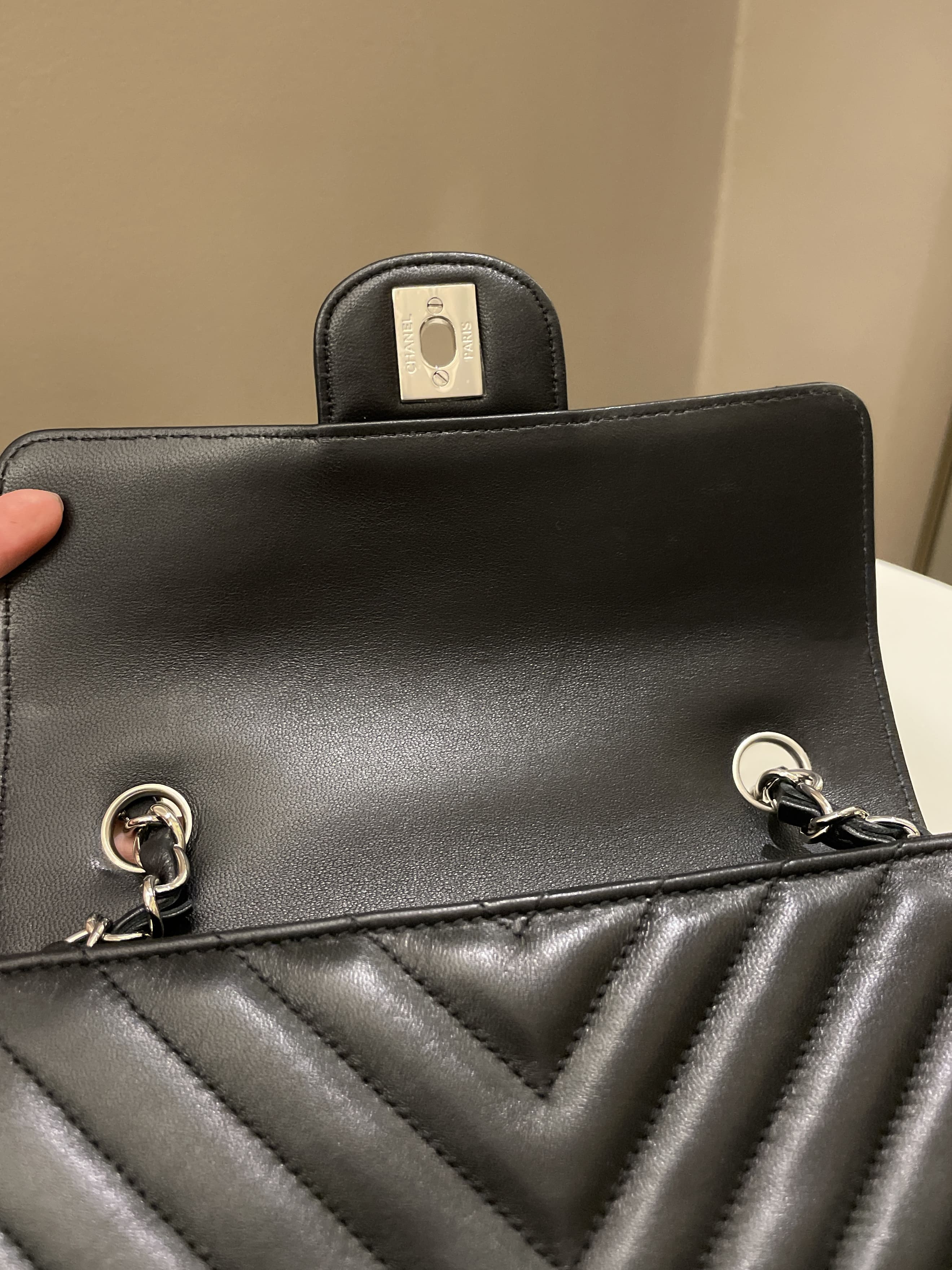 Chanel Classic Chevron Mini Rectangular Black Lambskin