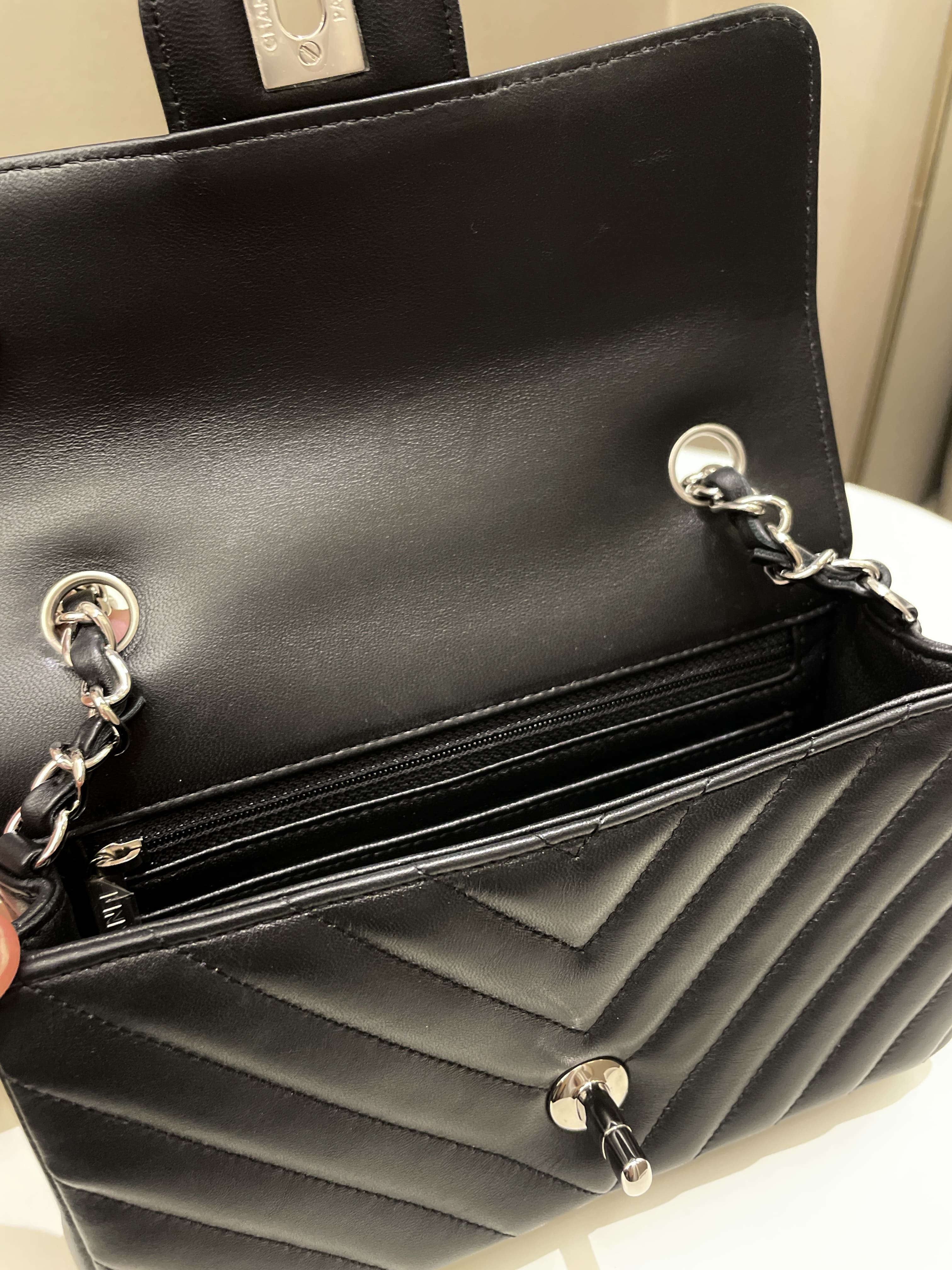 Chanel Classic Chevron Mini Rectangular Black Lambskin
