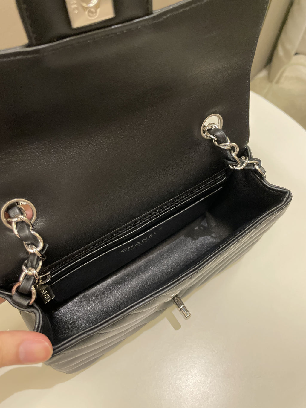 Chanel Classic Chevron Mini Rectangular Black Lambskin