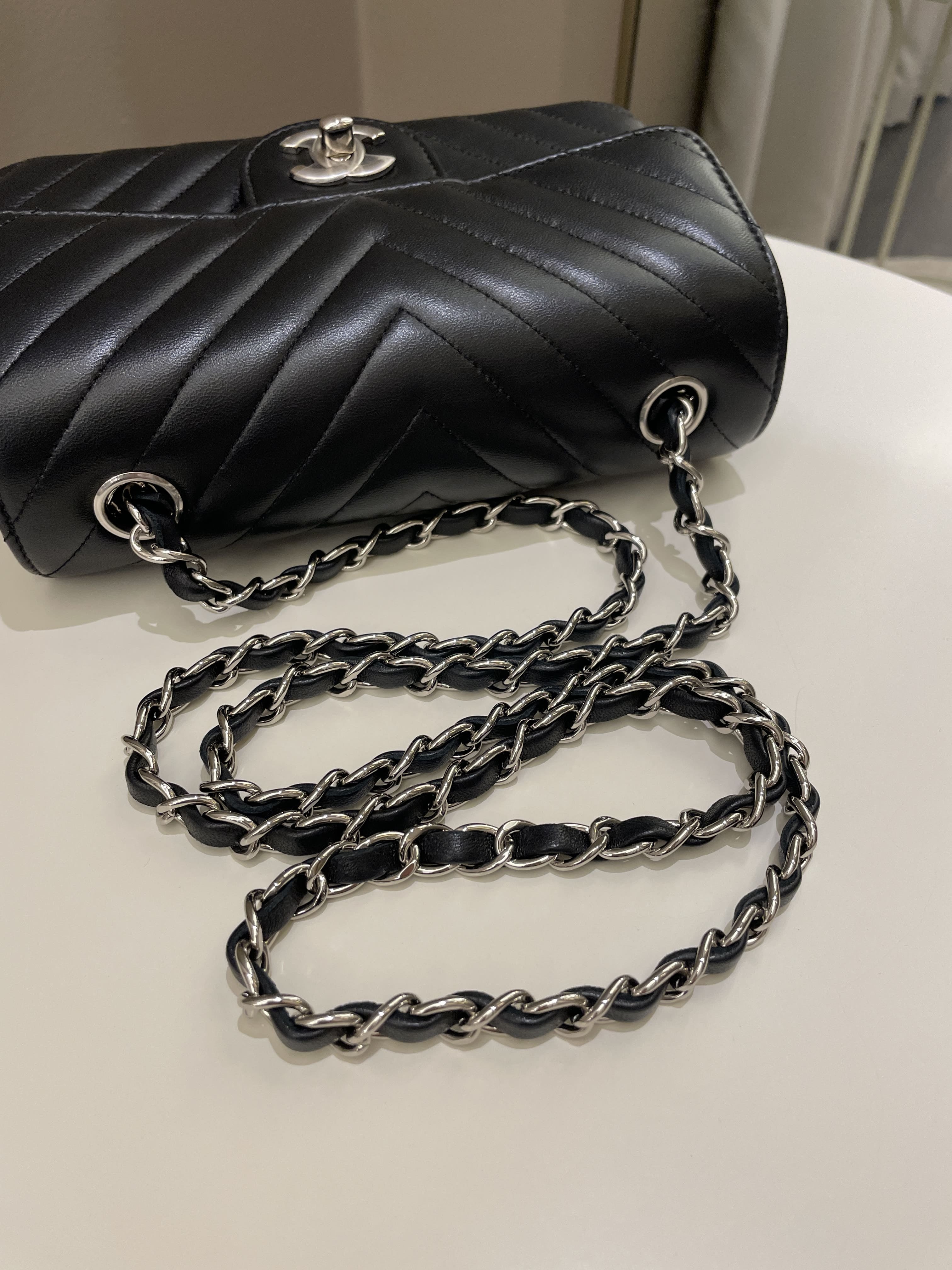 Chanel Classic Chevron Mini Rectangular Black Lambskin