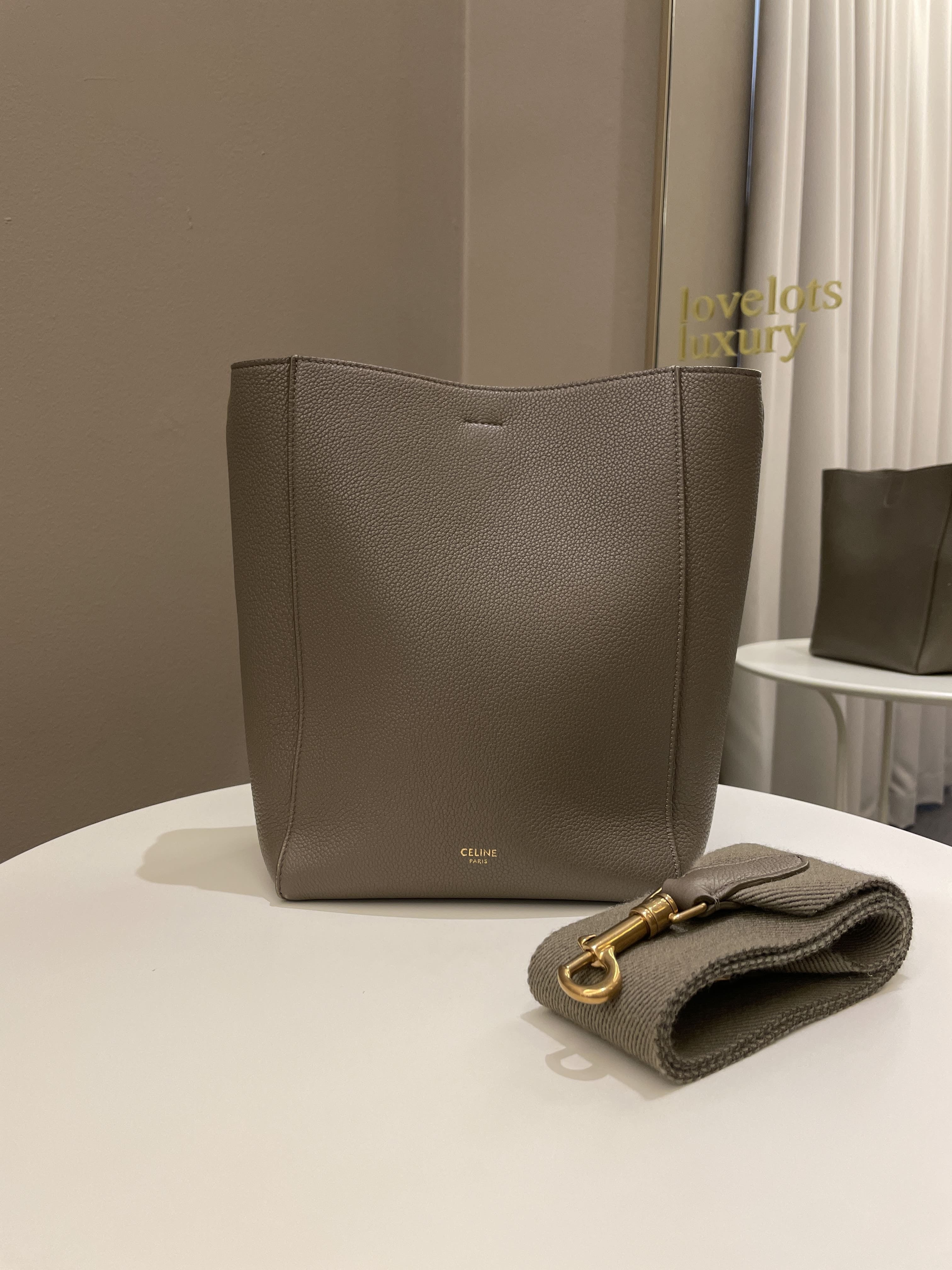 Celine Sangle Bucket Bag Taupe Grainy Calfskin