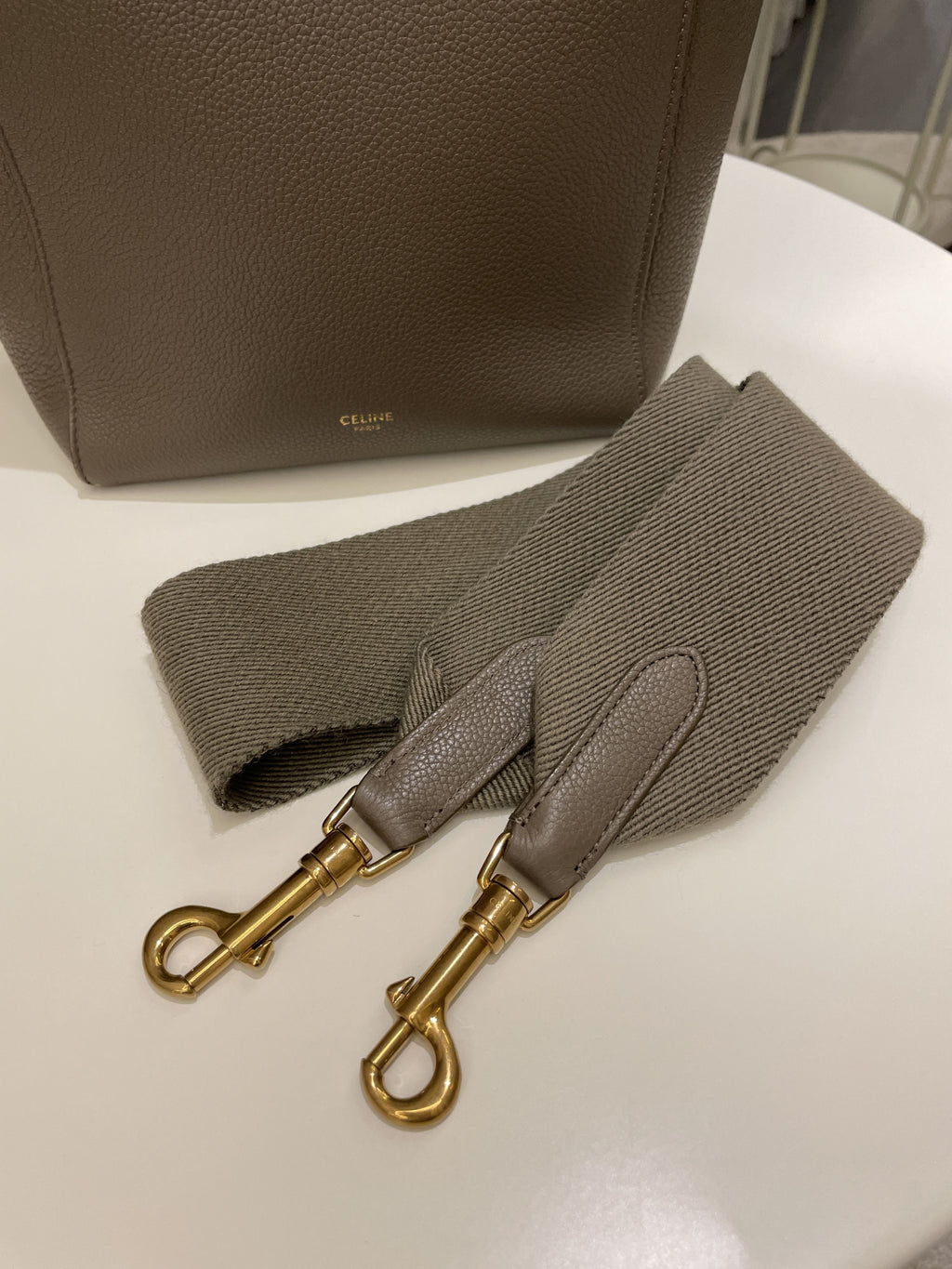 Celine Sangle Bucket Bag Taupe Grainy Calfskin