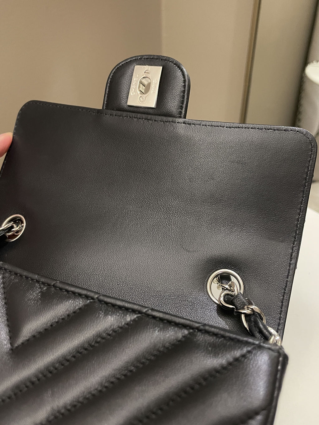 Chanel Classic Chevron Mini Rectangular Black Lambskin