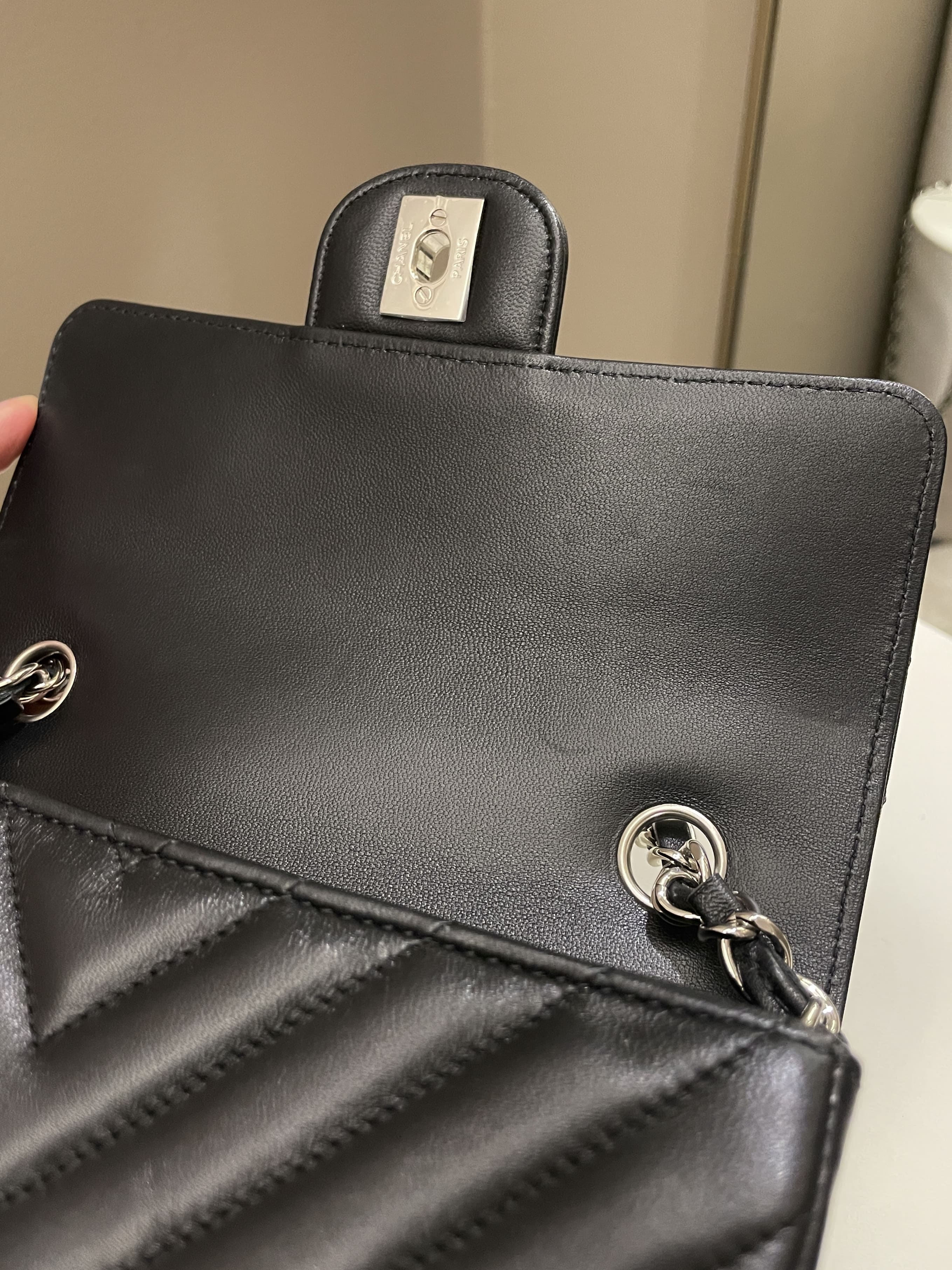 Chanel Classic Chevron Mini Rectangular Black Lambskin