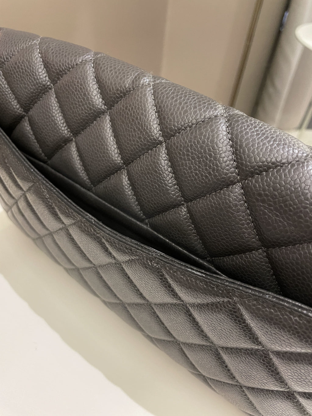 Chanel Quilted Timeless Flap Clutch Bag Grey Caviar