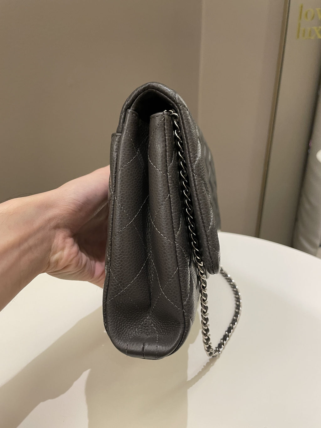 Chanel Quilted Timeless Flap Clutch Bag Grey Caviar