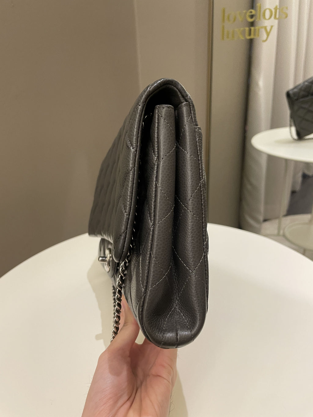 Chanel Quilted Timeless Flap Clutch Bag Grey Caviar