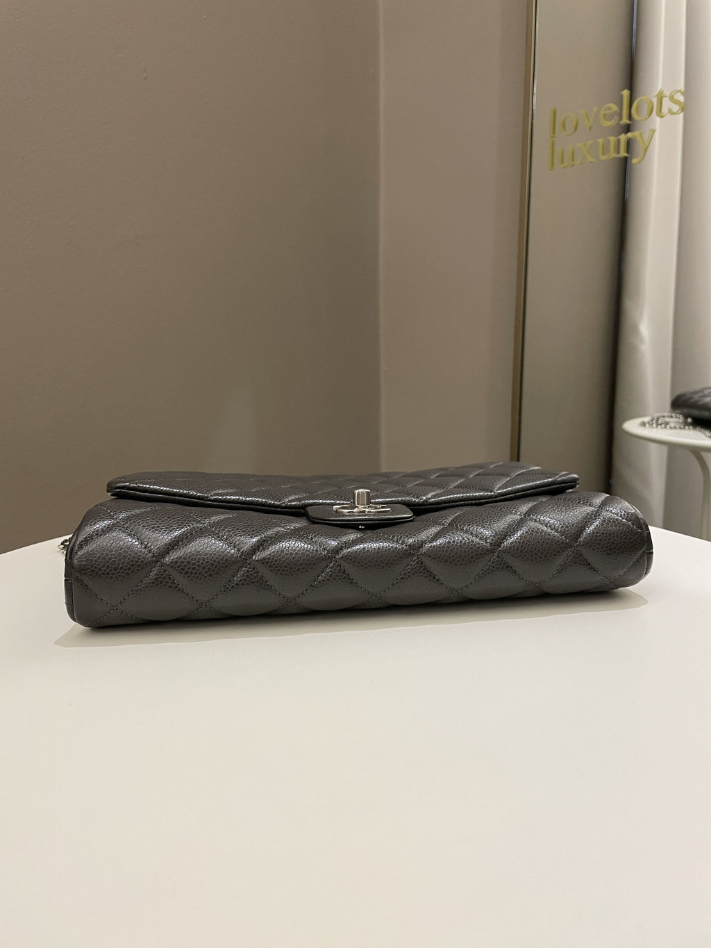 Chanel Quilted Timeless Flap Clutch Bag Grey Caviar