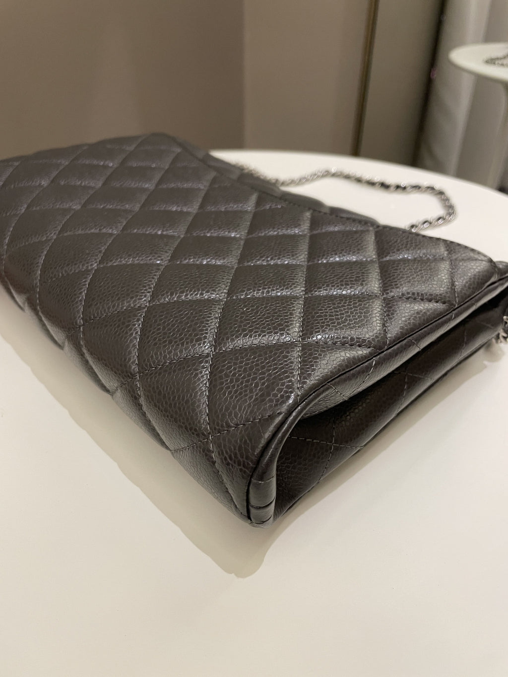 Chanel Quilted Timeless Flap Clutch Bag Grey Caviar
