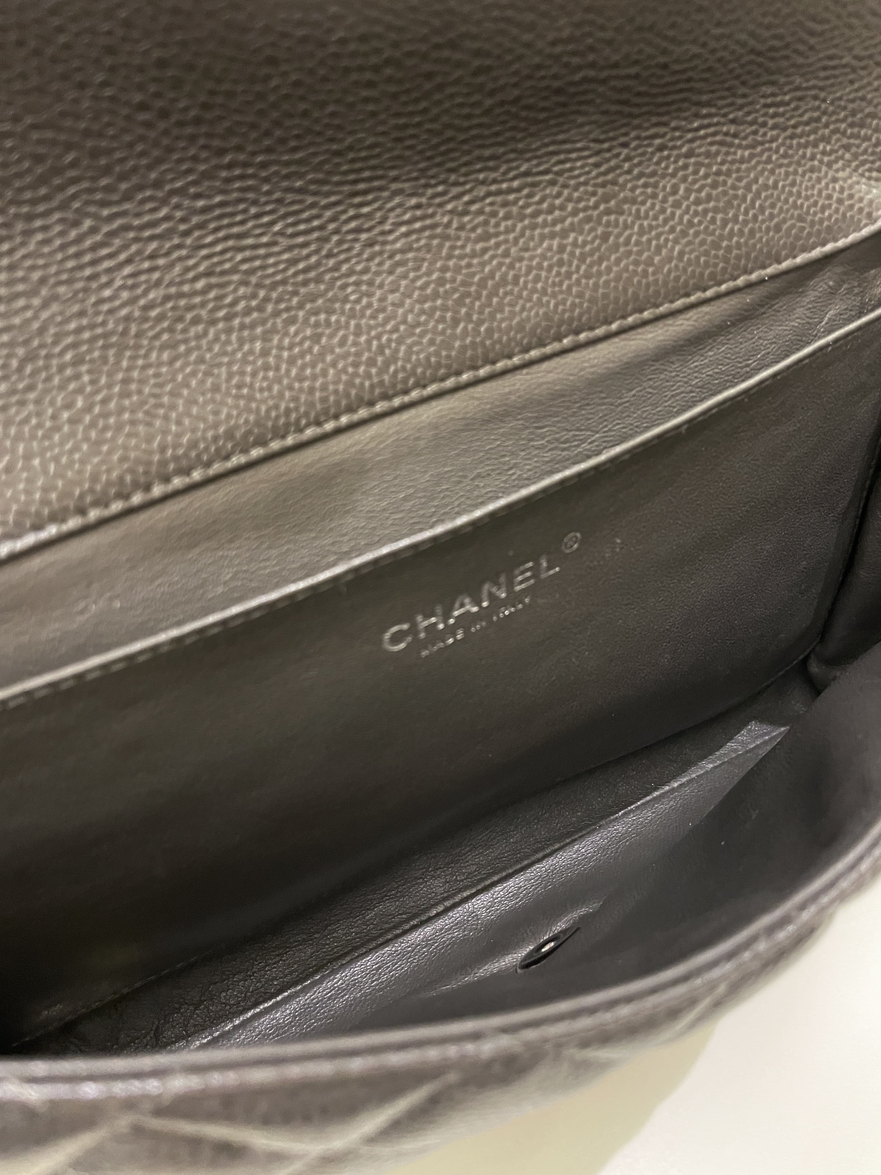 Chanel Quilted Timeless Flap Clutch Bag Grey Caviar