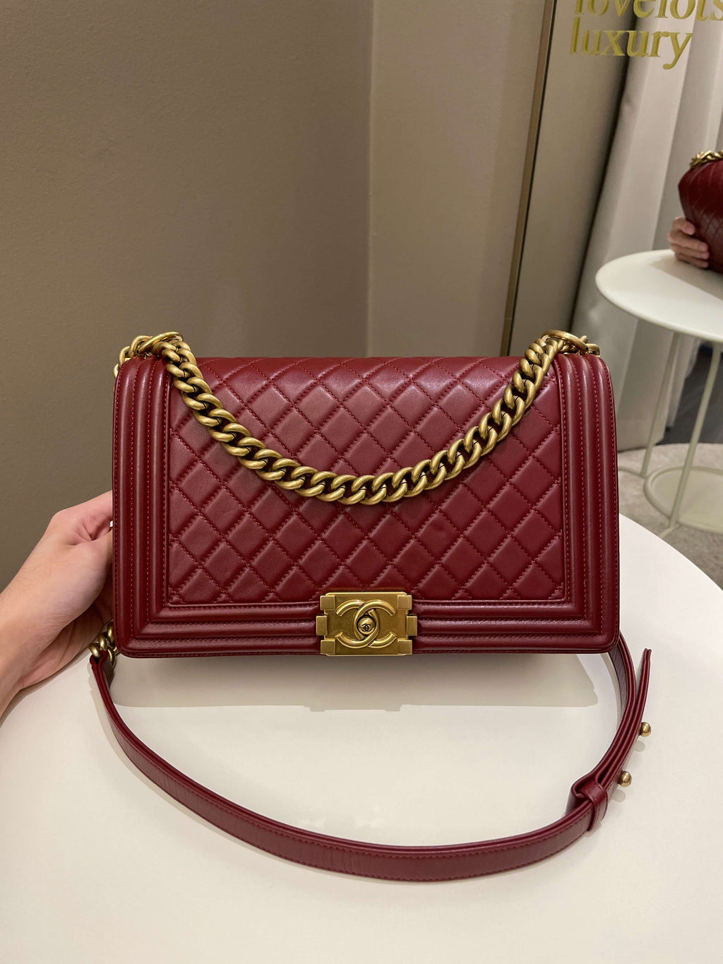 Chanel Quilted New Medium Boy Burgundy Lambskin