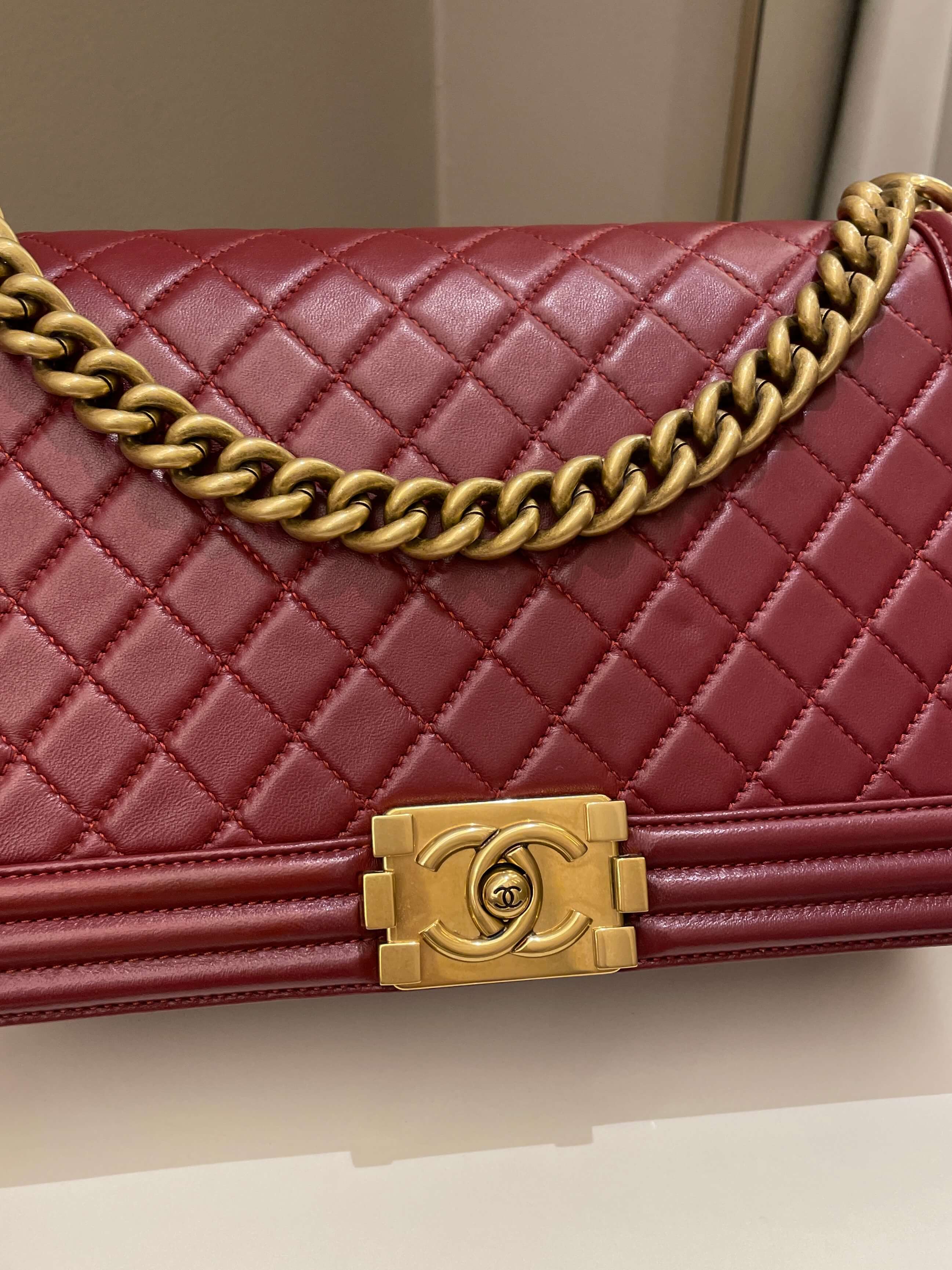 Chanel Quilted New Medium Boy Burgundy Lambskin