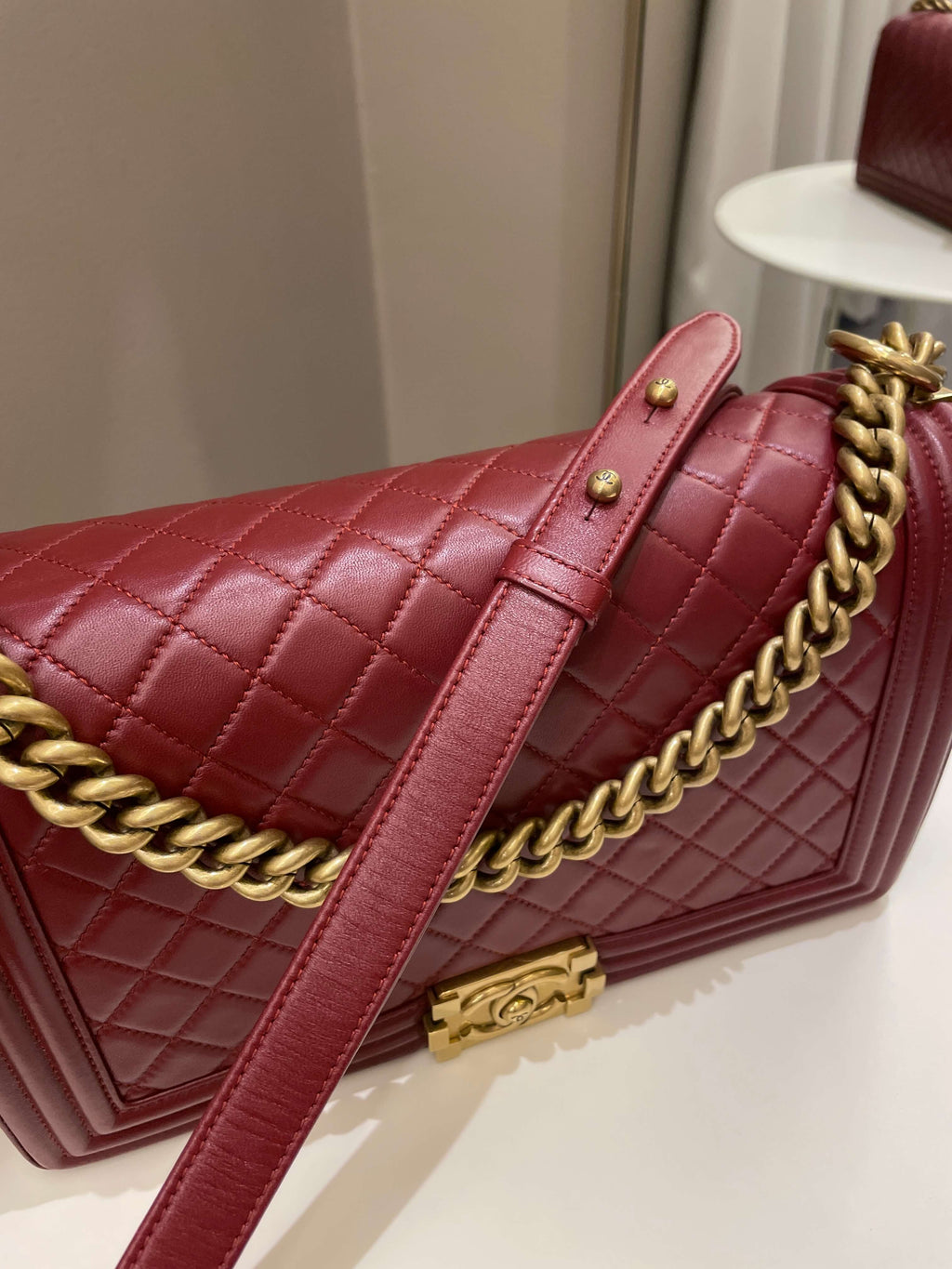 Chanel Quilted New Medium Boy Burgundy Lambskin