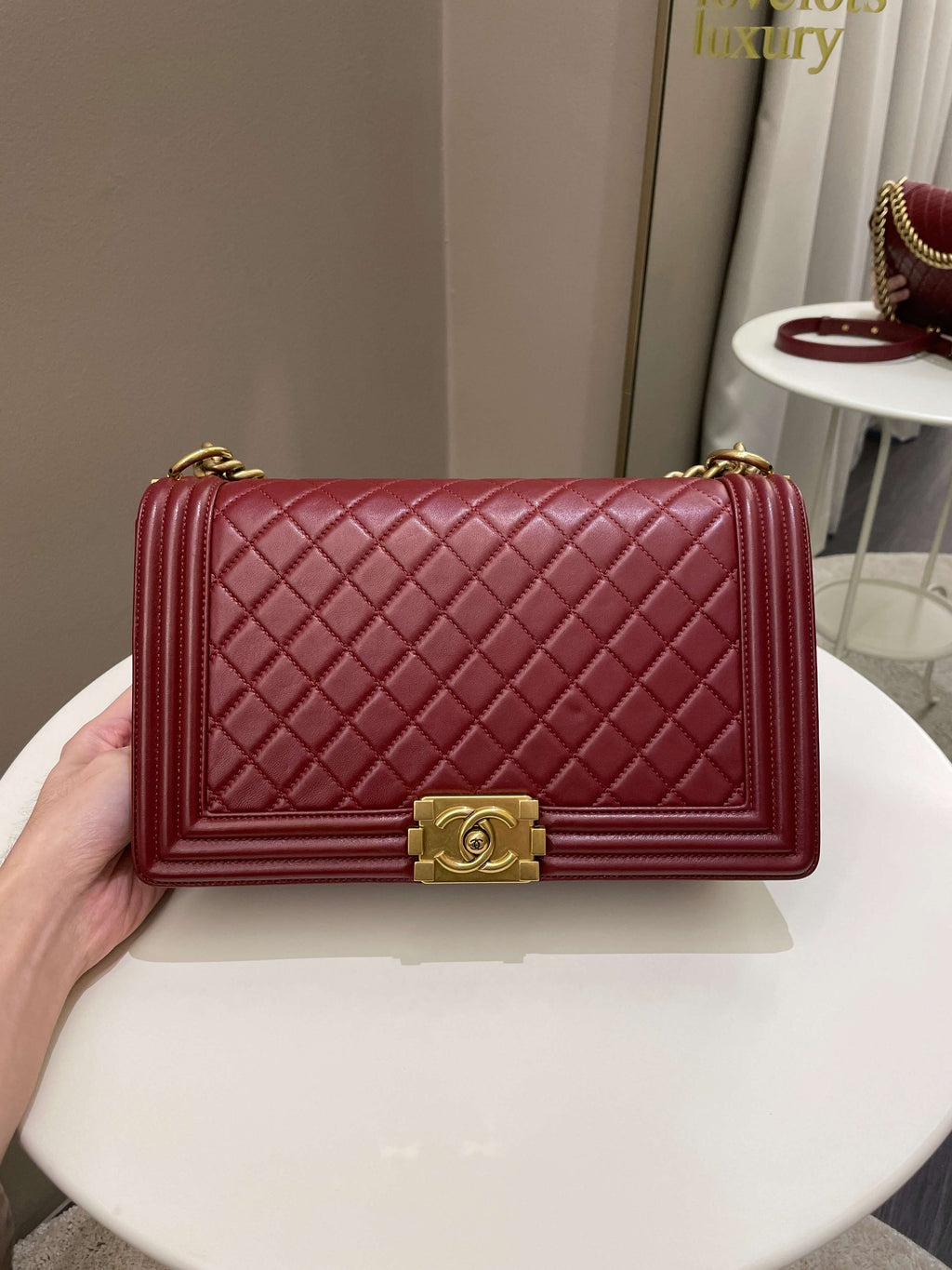 Chanel Quilted New Medium Boy Burgundy Lambskin