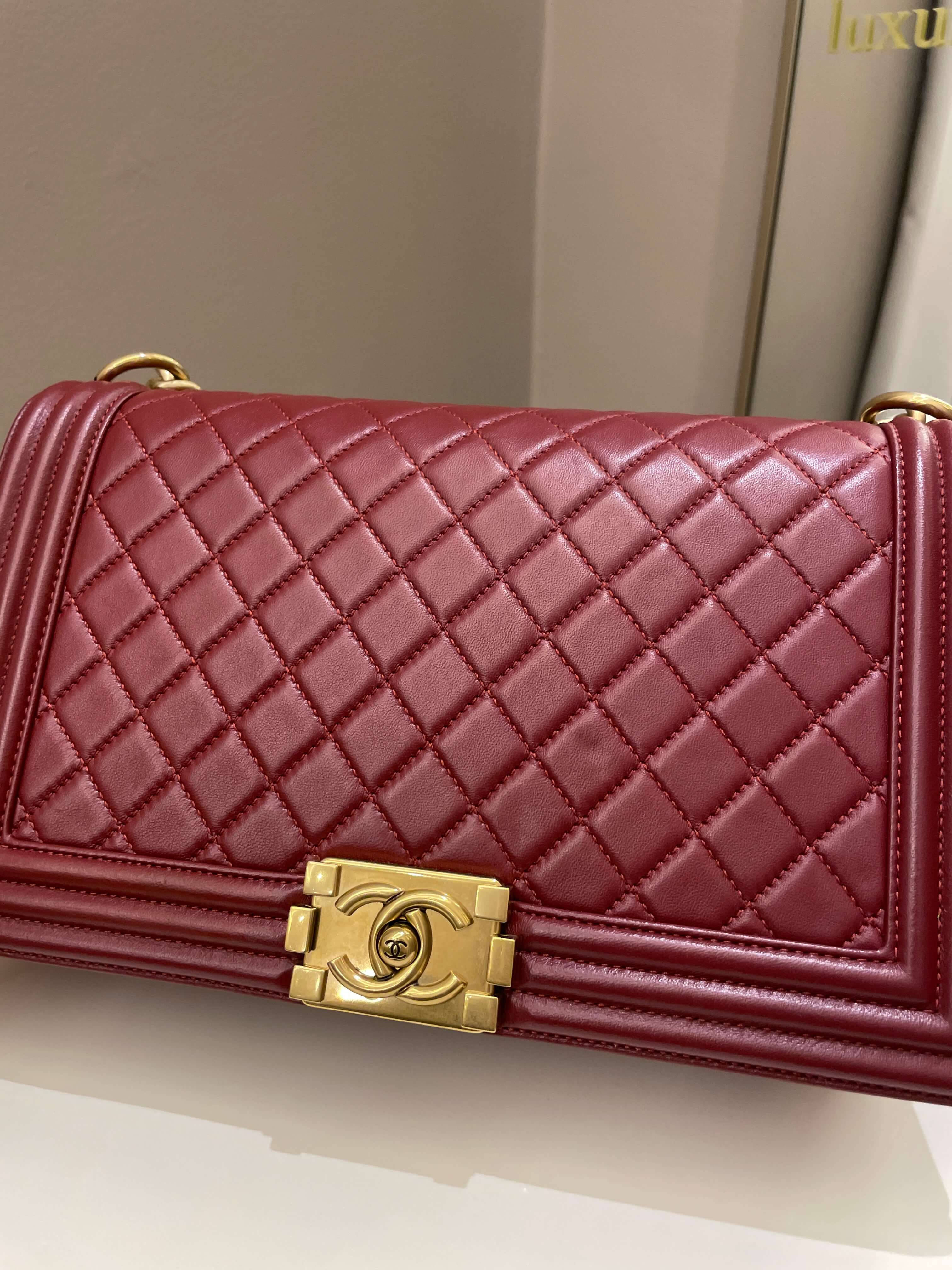 Chanel Quilted New Medium Boy Burgundy Lambskin