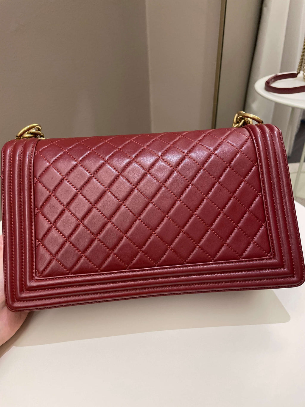 Chanel Quilted New Medium Boy Burgundy Lambskin
