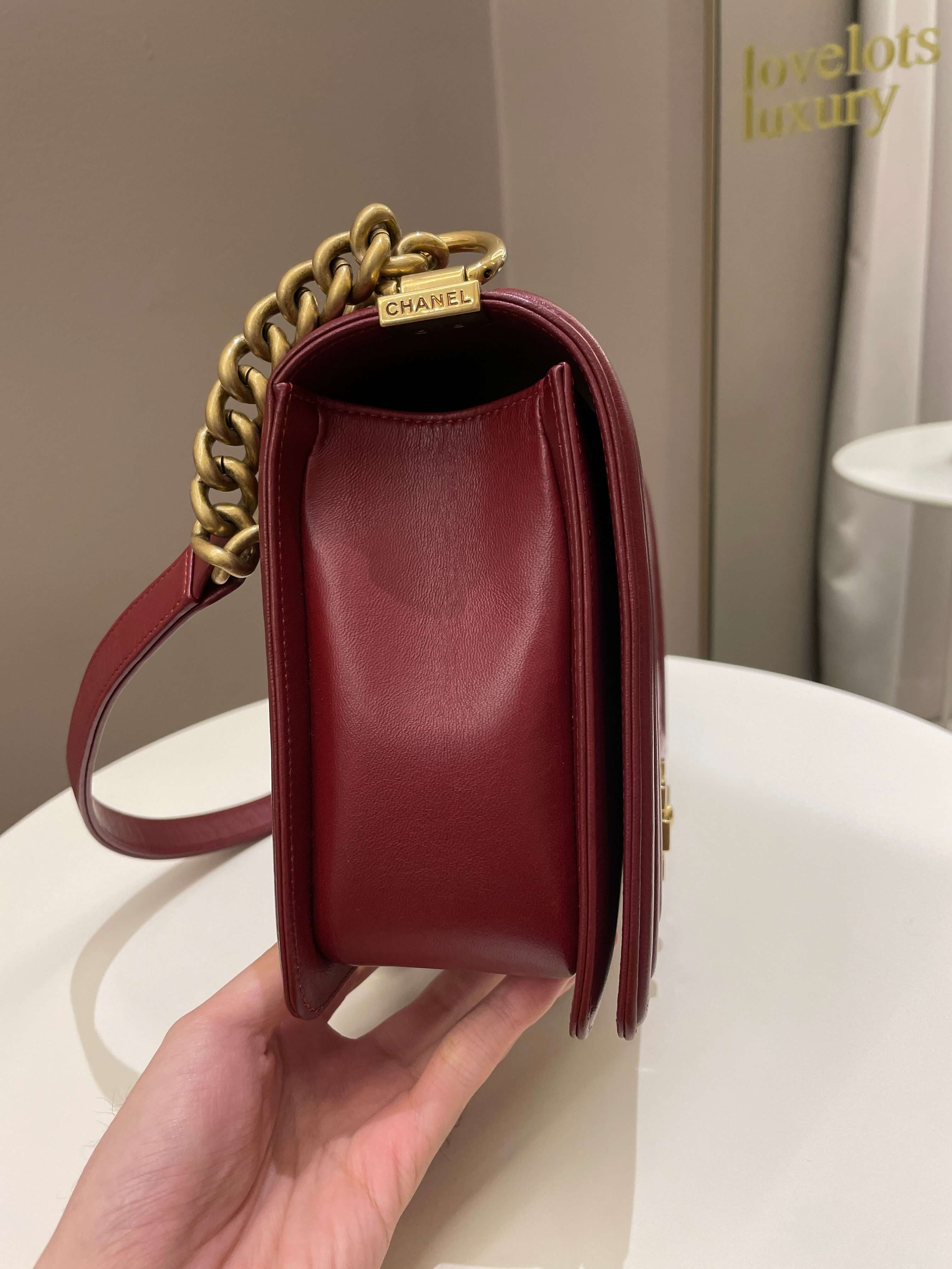 Chanel Quilted New Medium Boy Burgundy Lambskin
