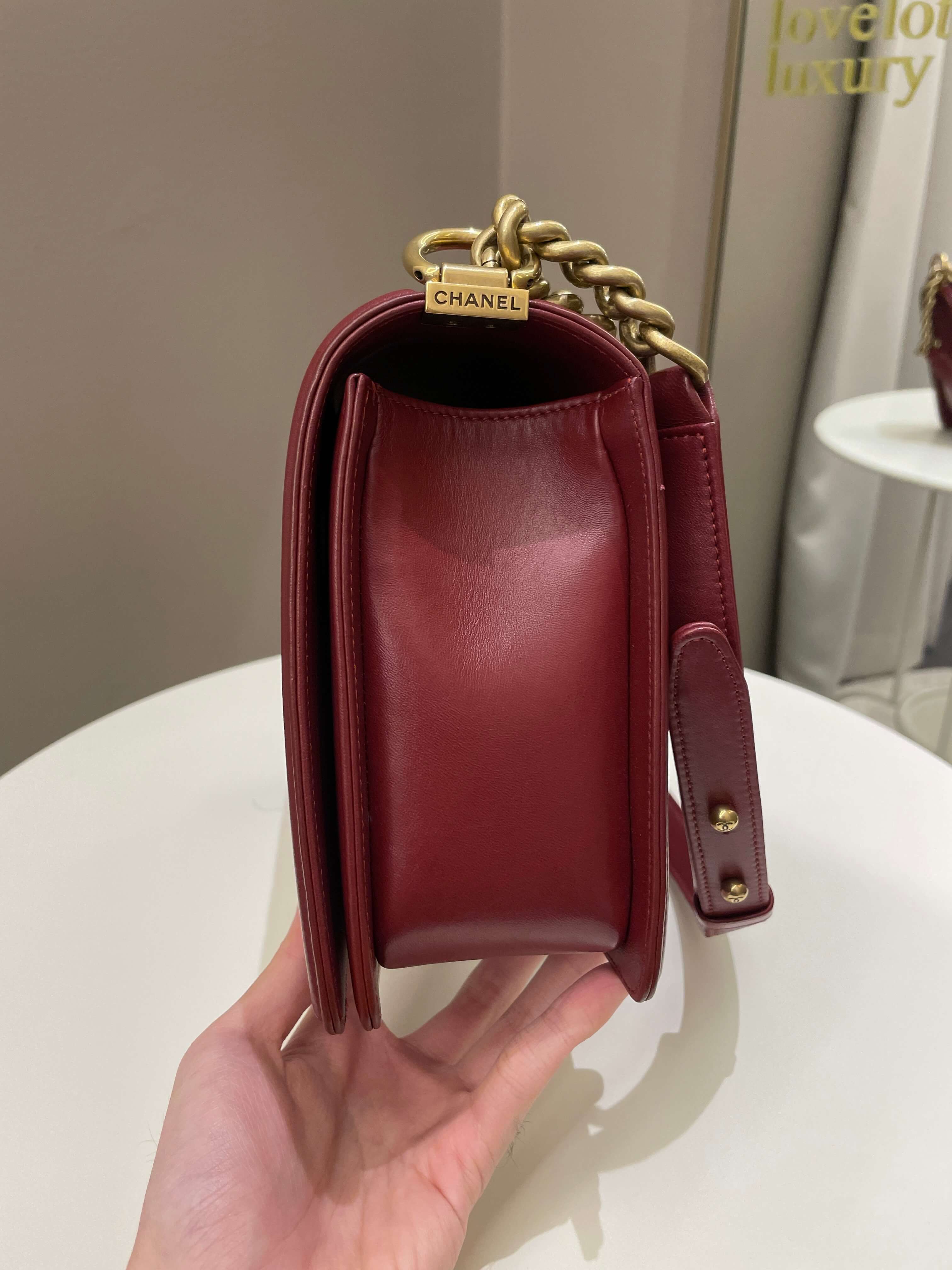 Chanel Quilted New Medium Boy Burgundy Lambskin
