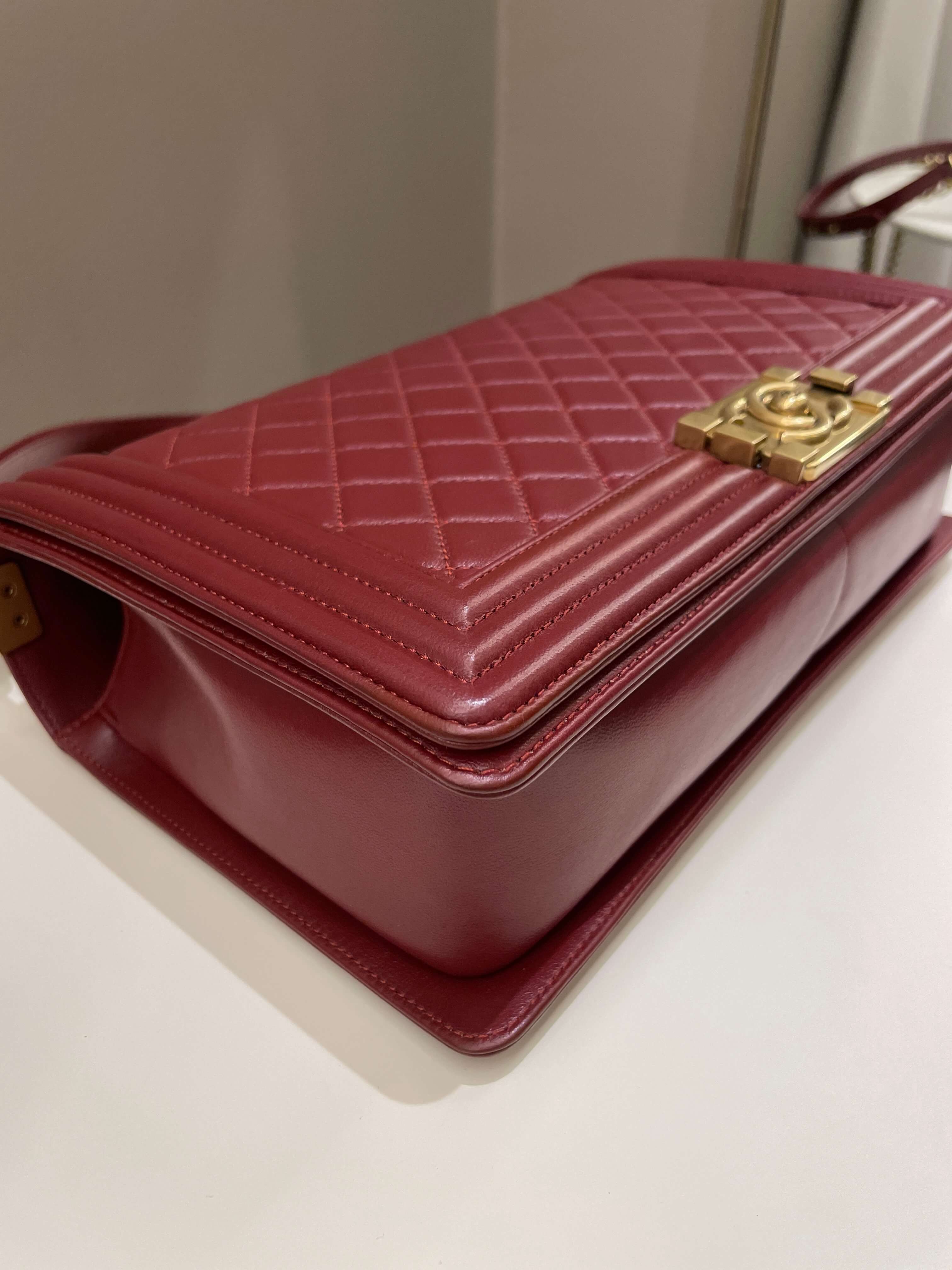 Chanel Quilted New Medium Boy Burgundy Lambskin